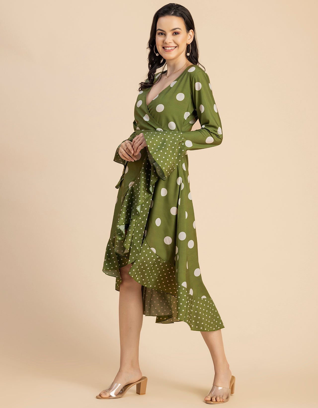 Elegant Printed Wrap Dress - Evening Party Wear