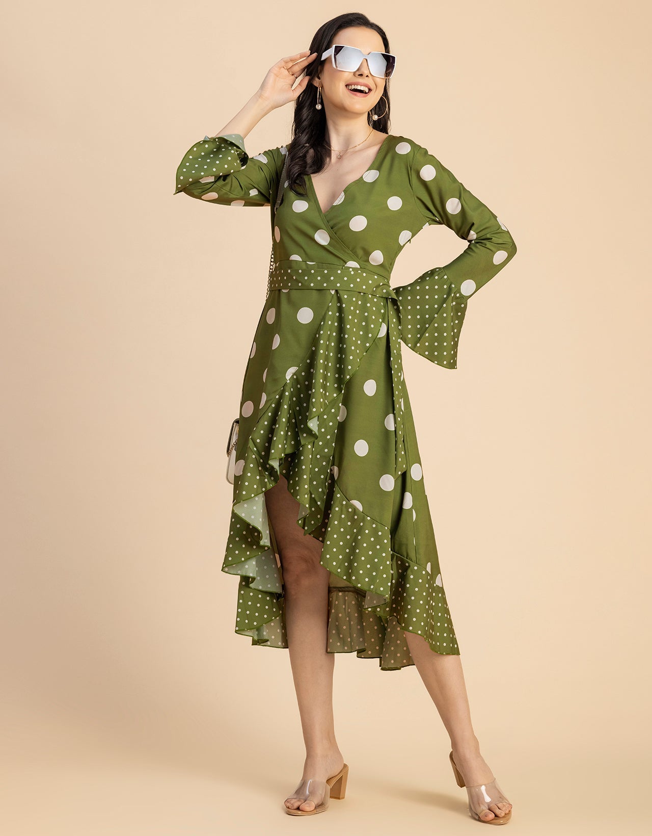 Elegant Printed Wrap Dress - Evening Party Wear
