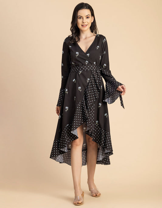 Elegant Printed Wrap Dress - Evening Party Wear