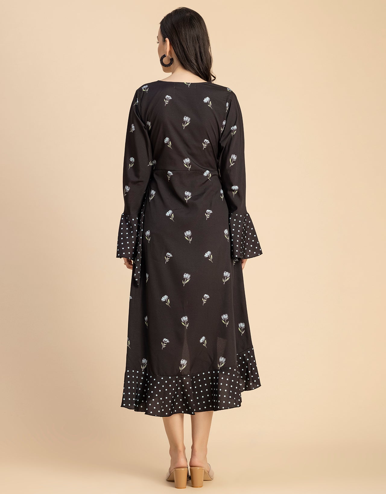 Elegant Printed Wrap Dress - Evening Party Wear