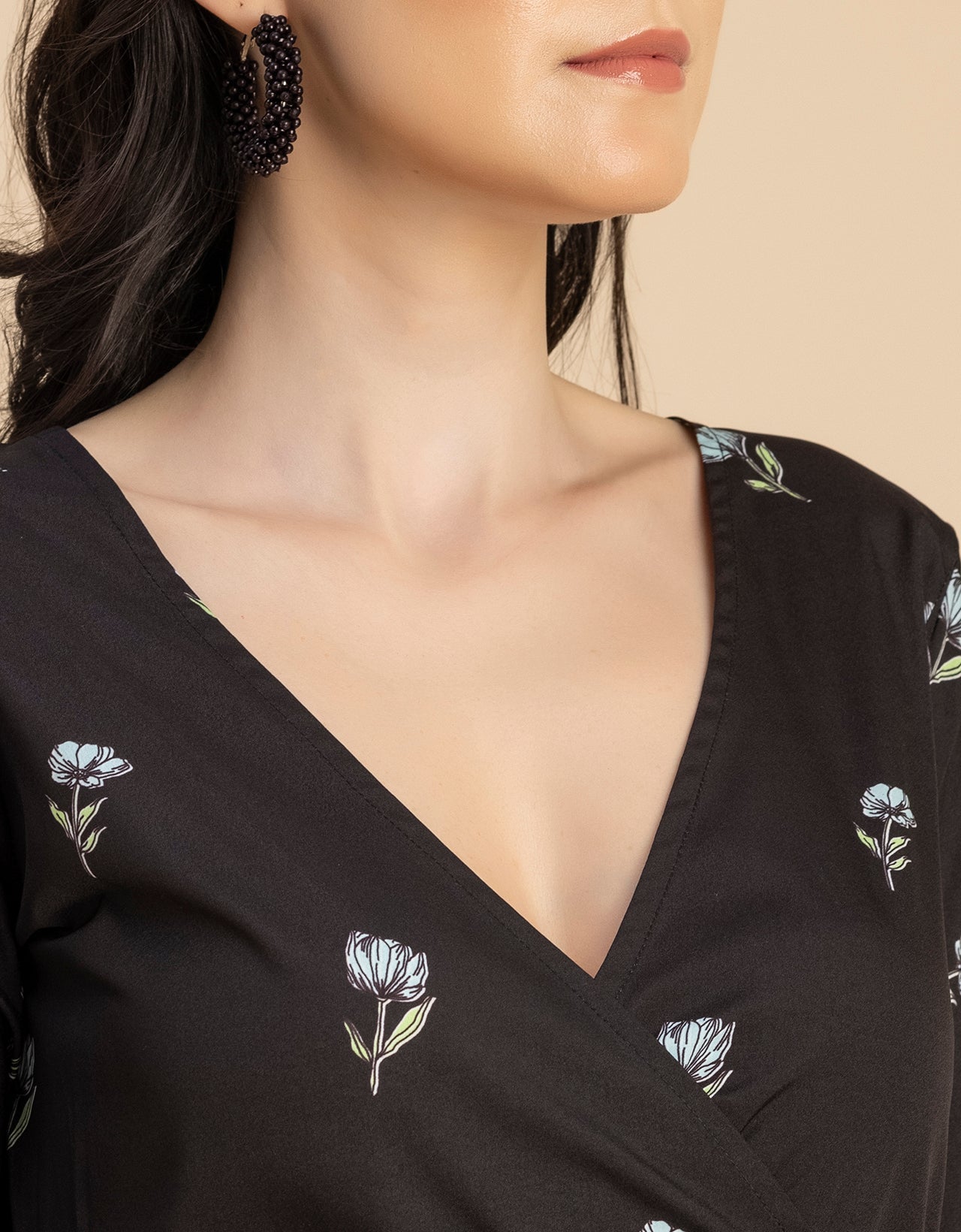 Elegant Printed Wrap Dress - Evening Party Wear
