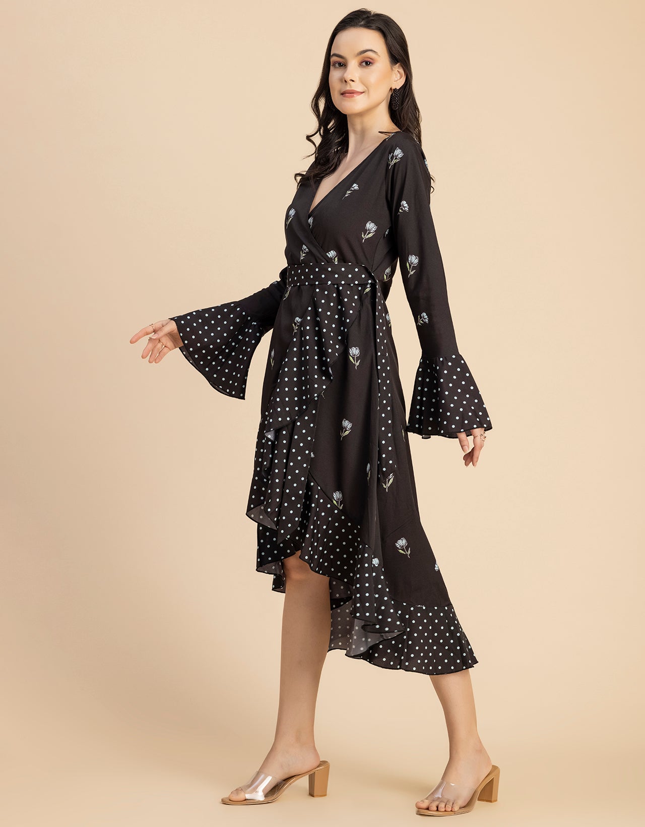 Elegant Printed Wrap Dress - Evening Party Wear