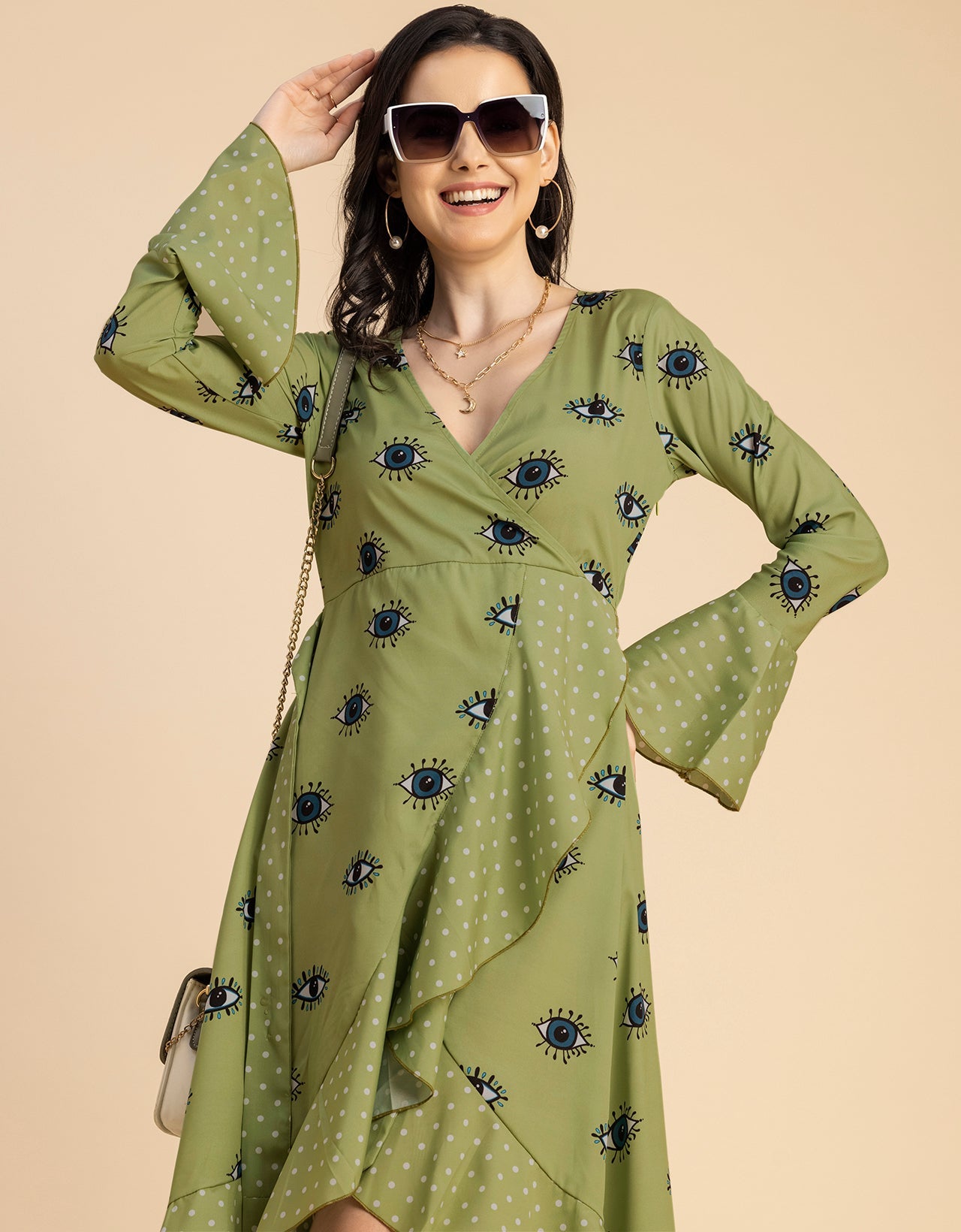 Elegant Printed Wrap Dress - Evening Party Wear