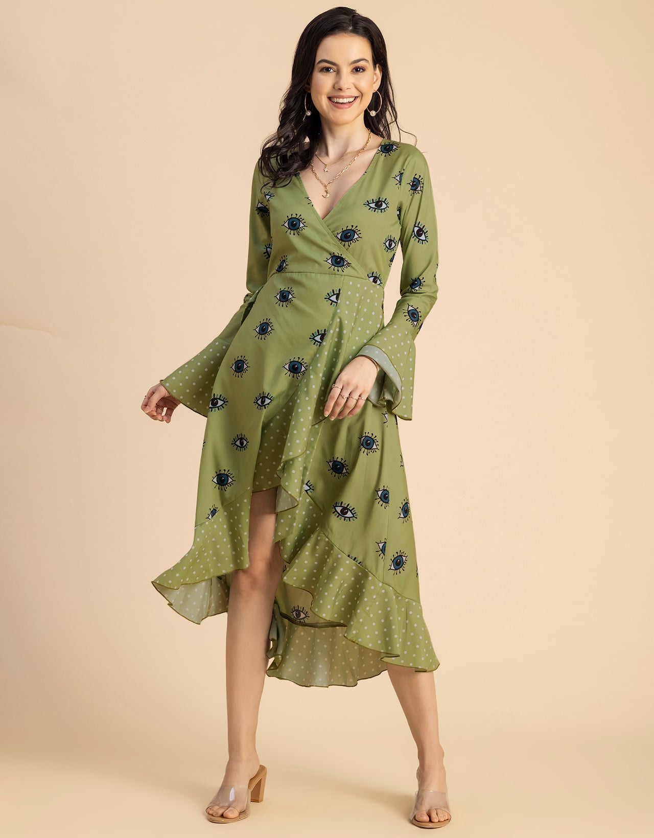 Elegant Printed Wrap Dress - Evening Party Wear