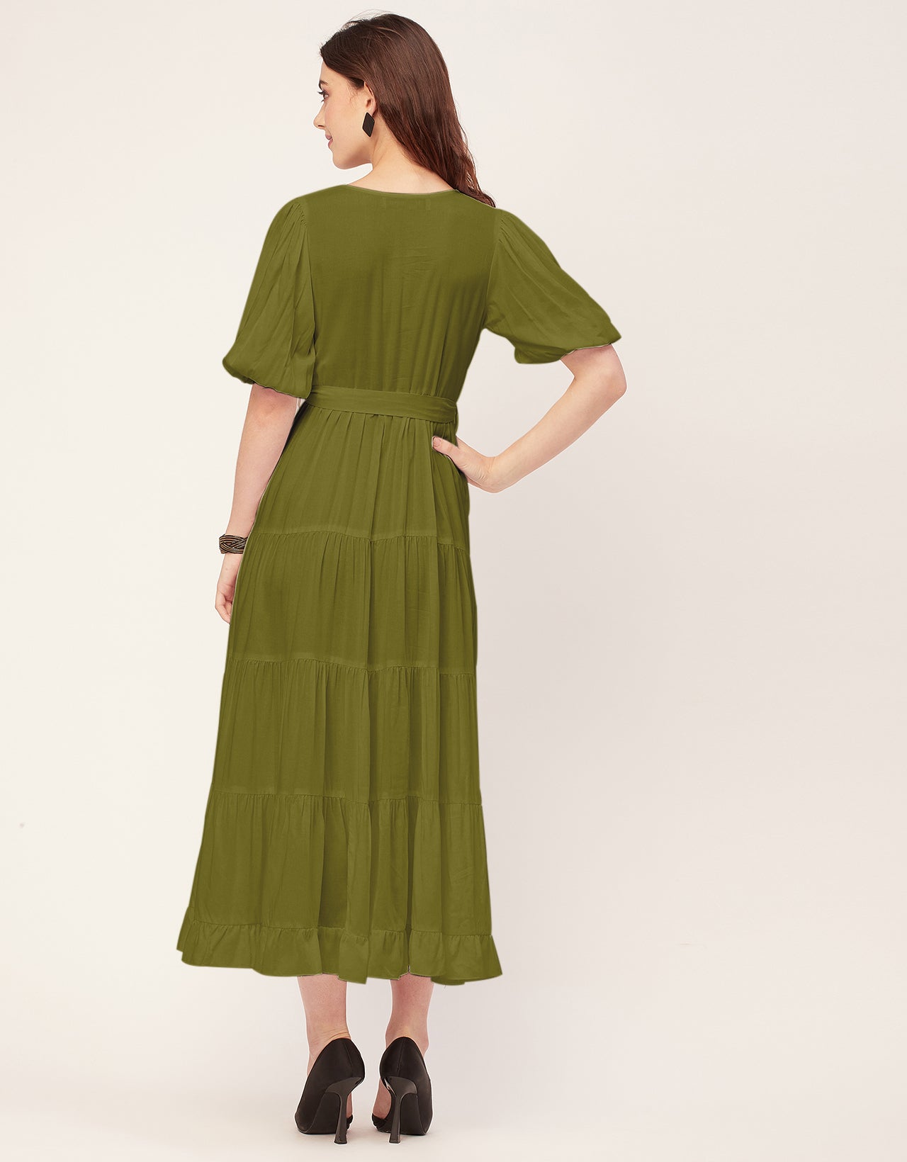 Short Sleeve V Neck Solid Rayon Dress
