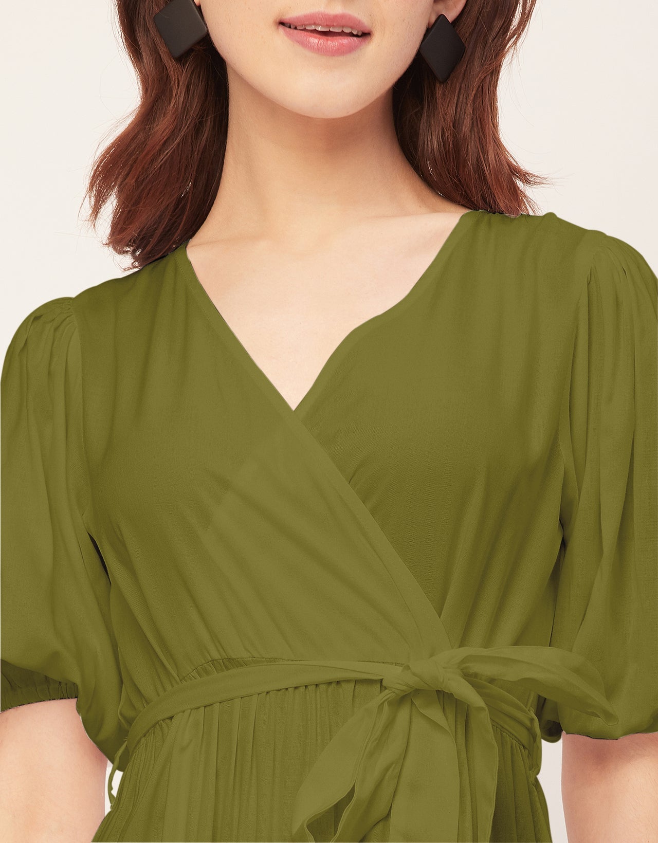 Short Sleeve V Neck Solid Rayon Dress
