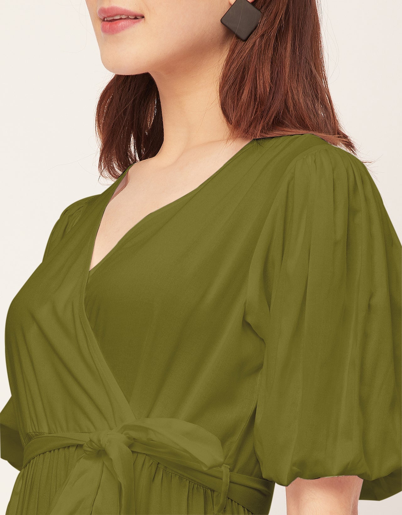 Short Sleeve V Neck Solid Rayon Dress