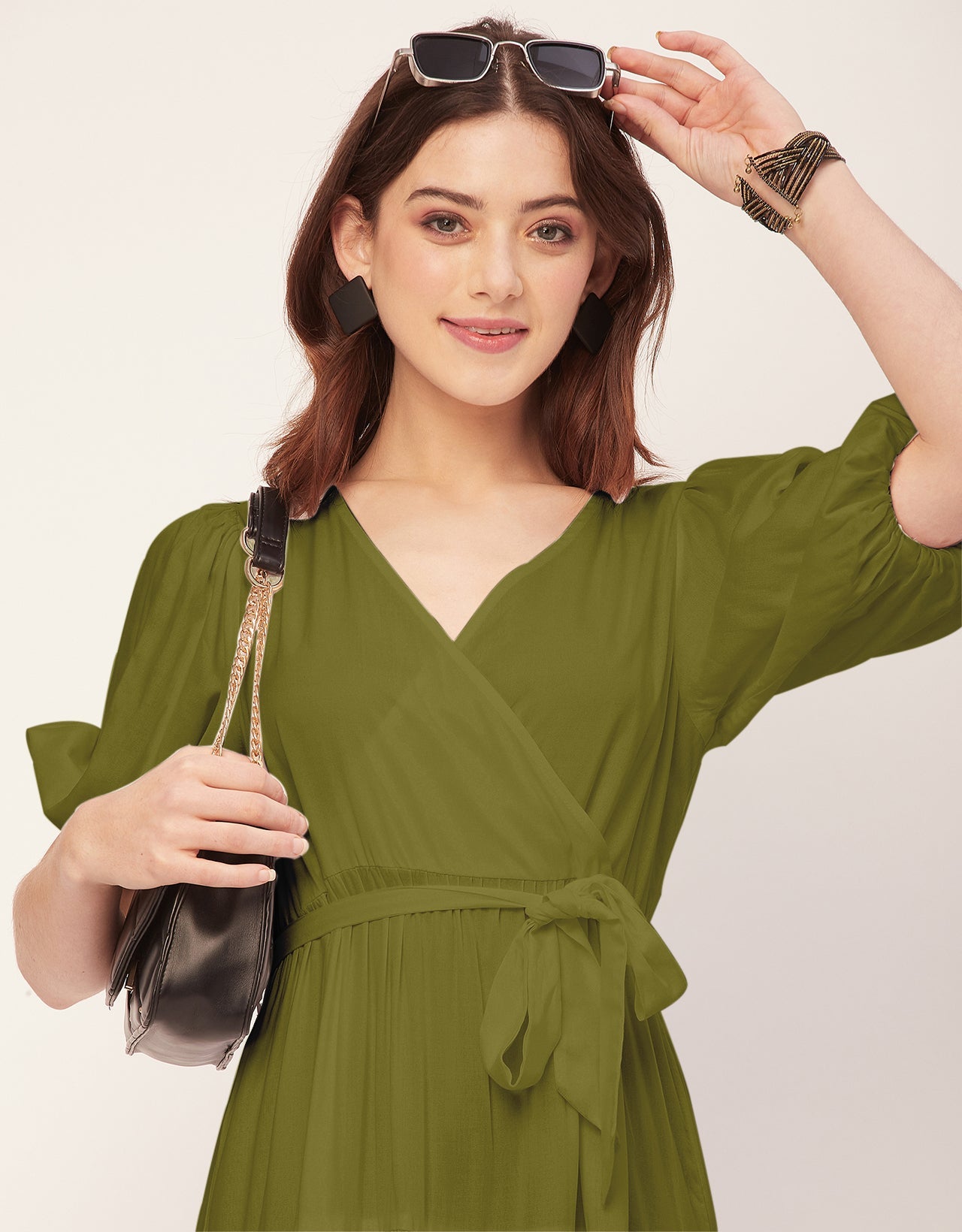 Short Sleeve V Neck Solid Rayon Dress