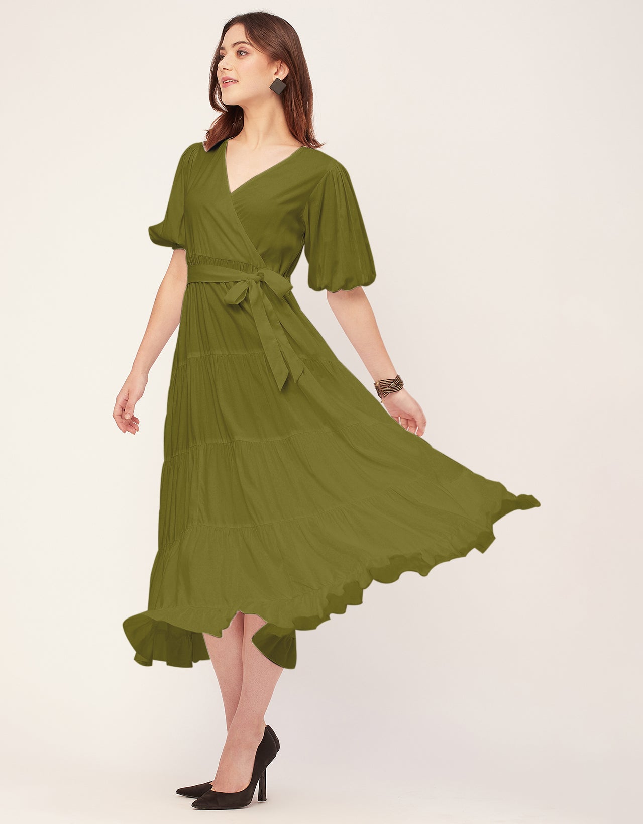 Short Sleeve V Neck Solid Rayon Dress