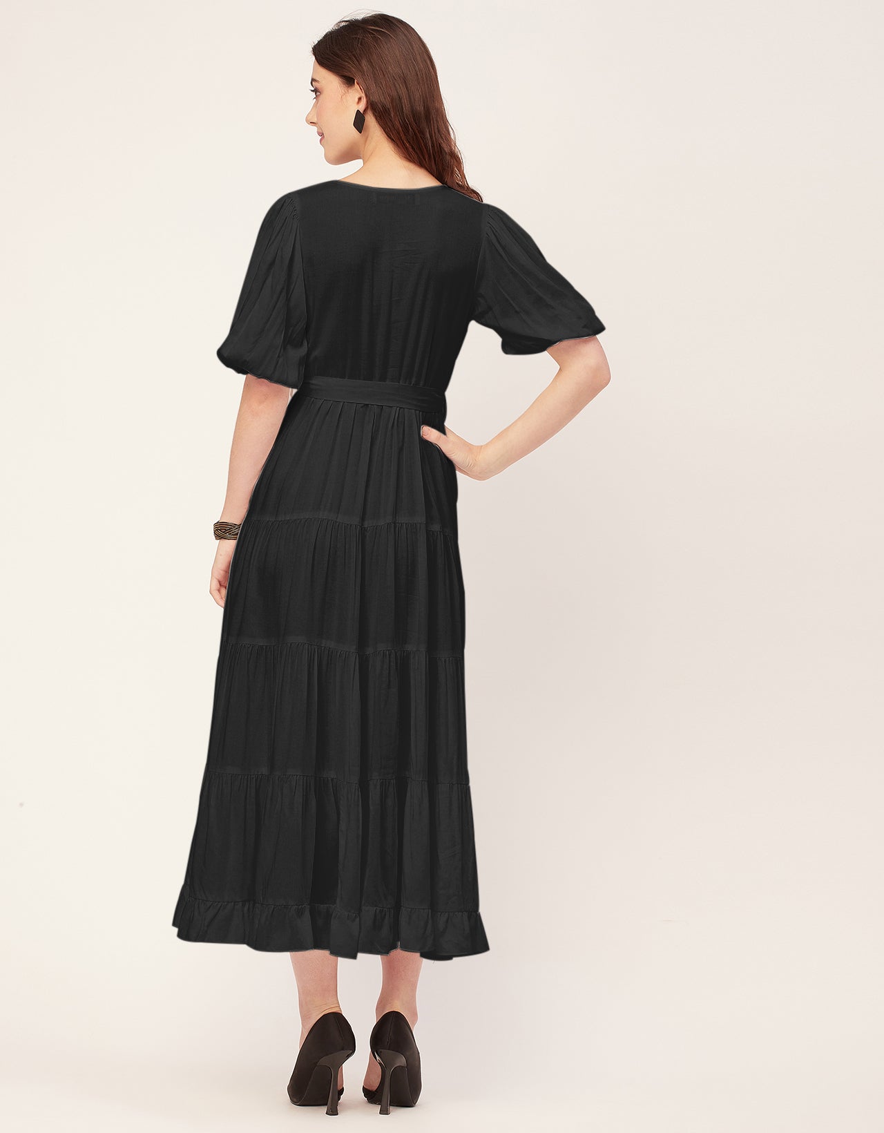 Short Sleeve V Neck Solid Rayon Dress