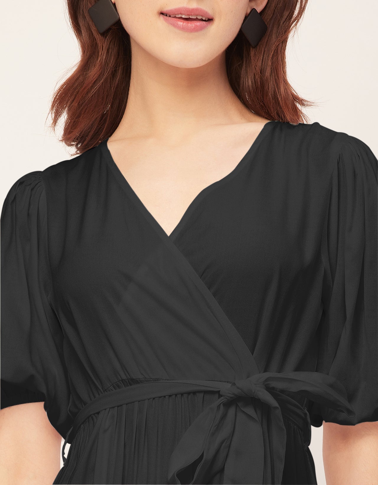 Short Sleeve V Neck Solid Rayon Dress