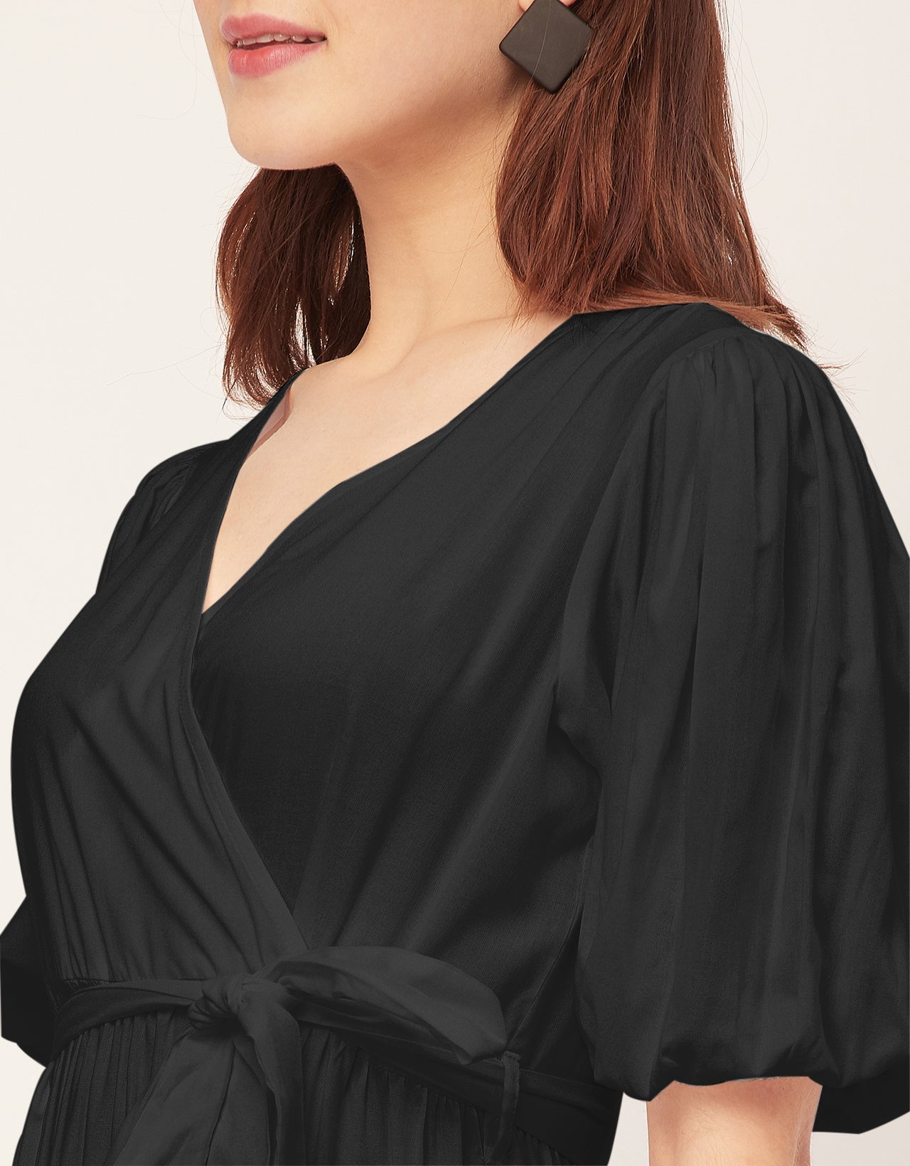 Short Sleeve V Neck Solid Rayon Dress