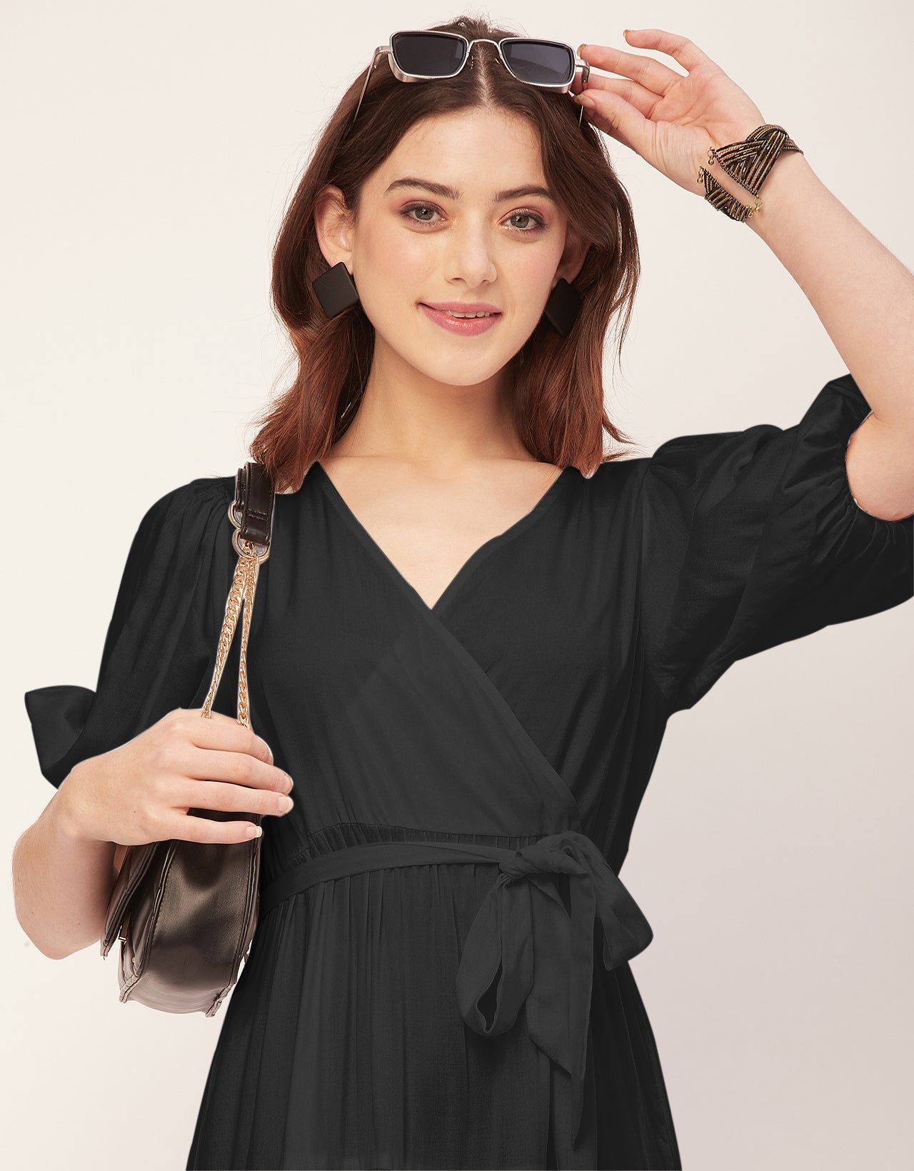 Short Sleeve V Neck Solid Rayon Dress
