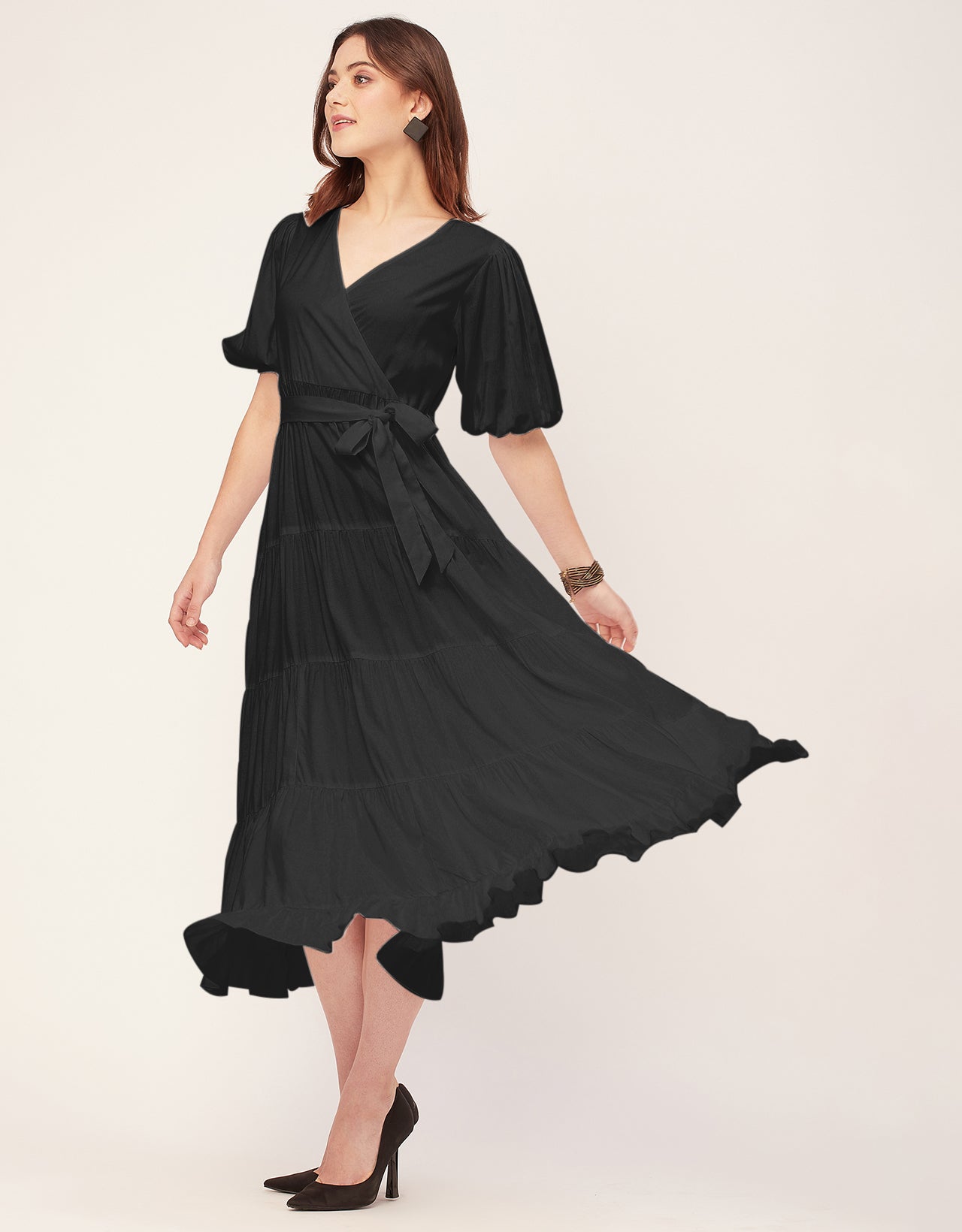 Short Sleeve V Neck Solid Rayon Dress