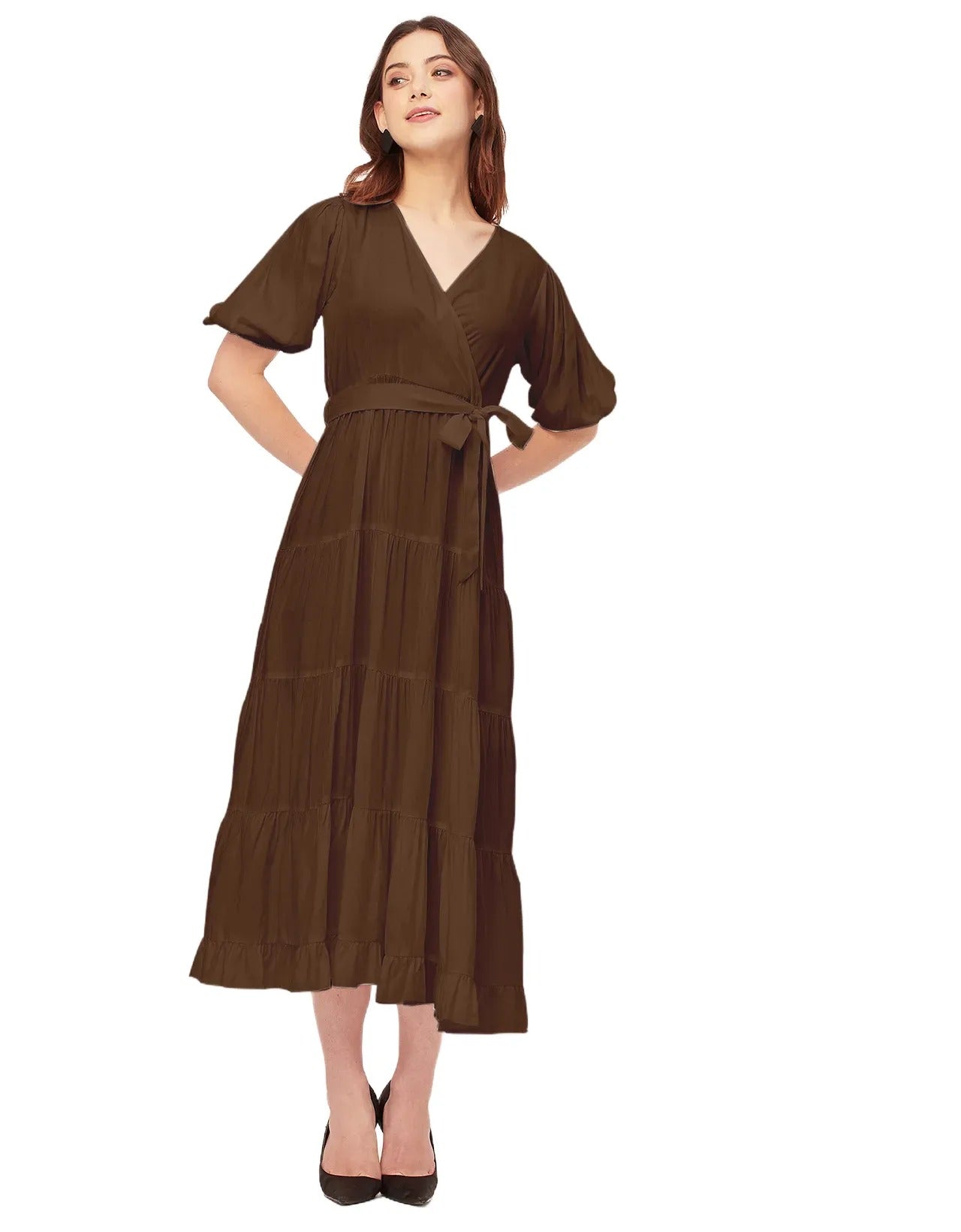 Short Sleeve V Neck Solid Rayon Dress