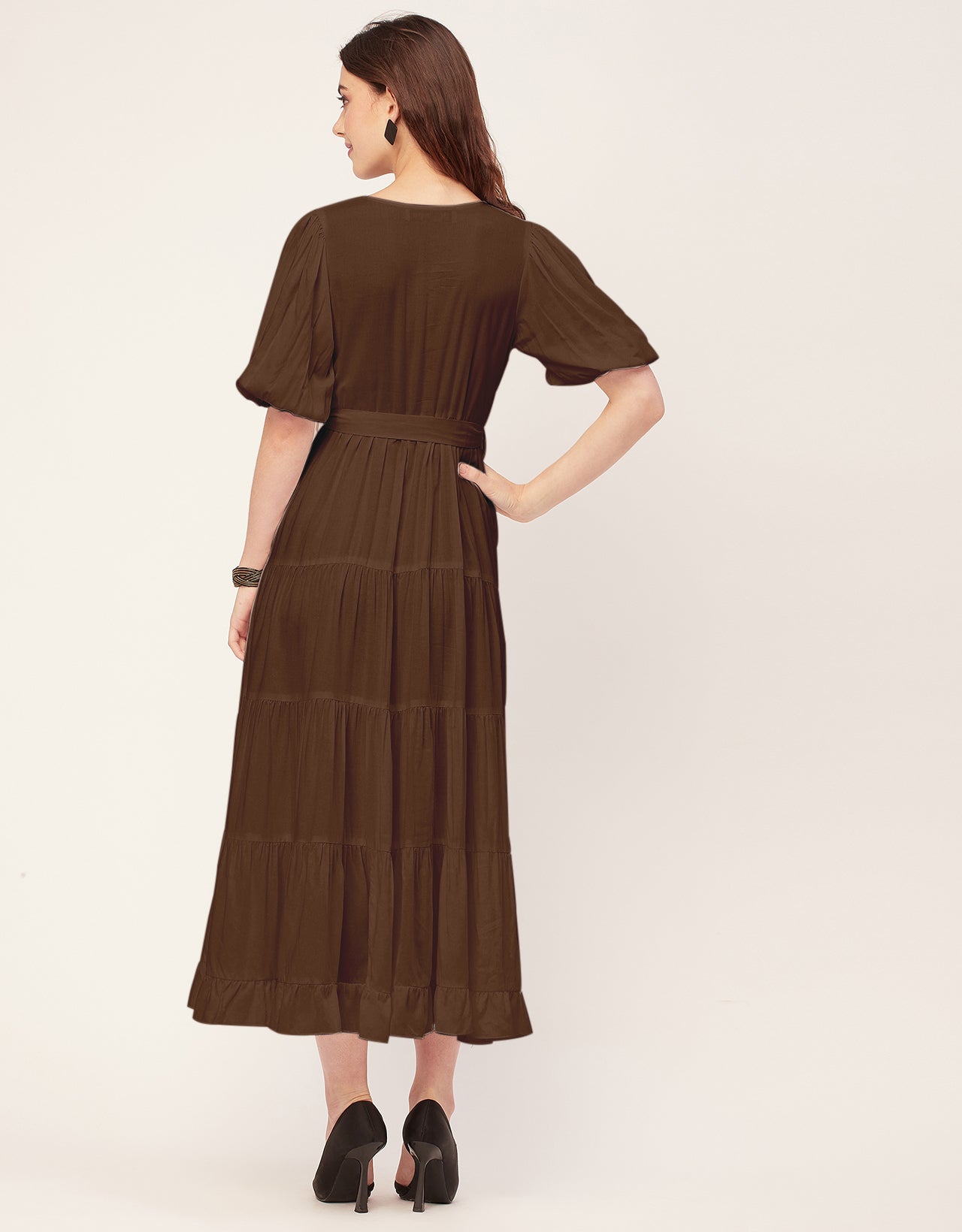 Short Sleeve V Neck Solid Rayon Dress