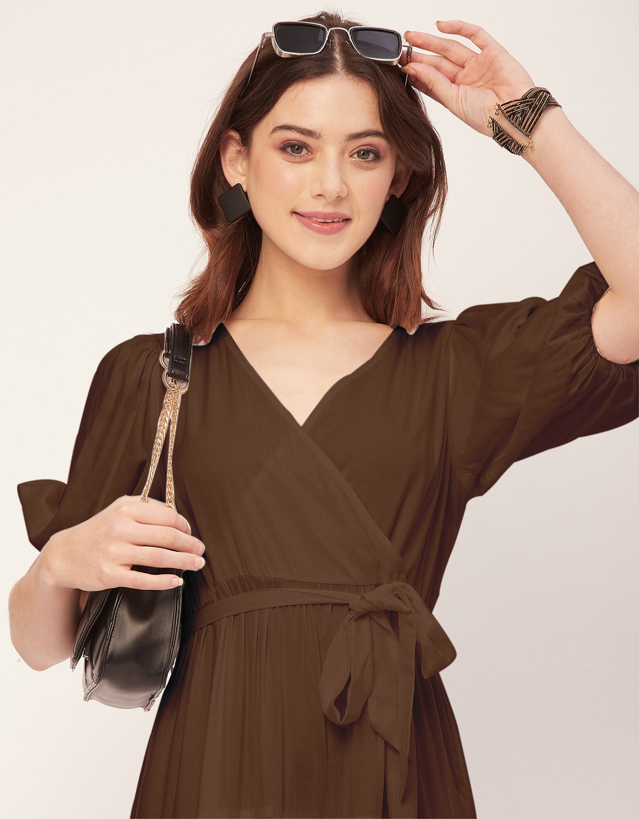 Short Sleeve V Neck Solid Rayon Dress