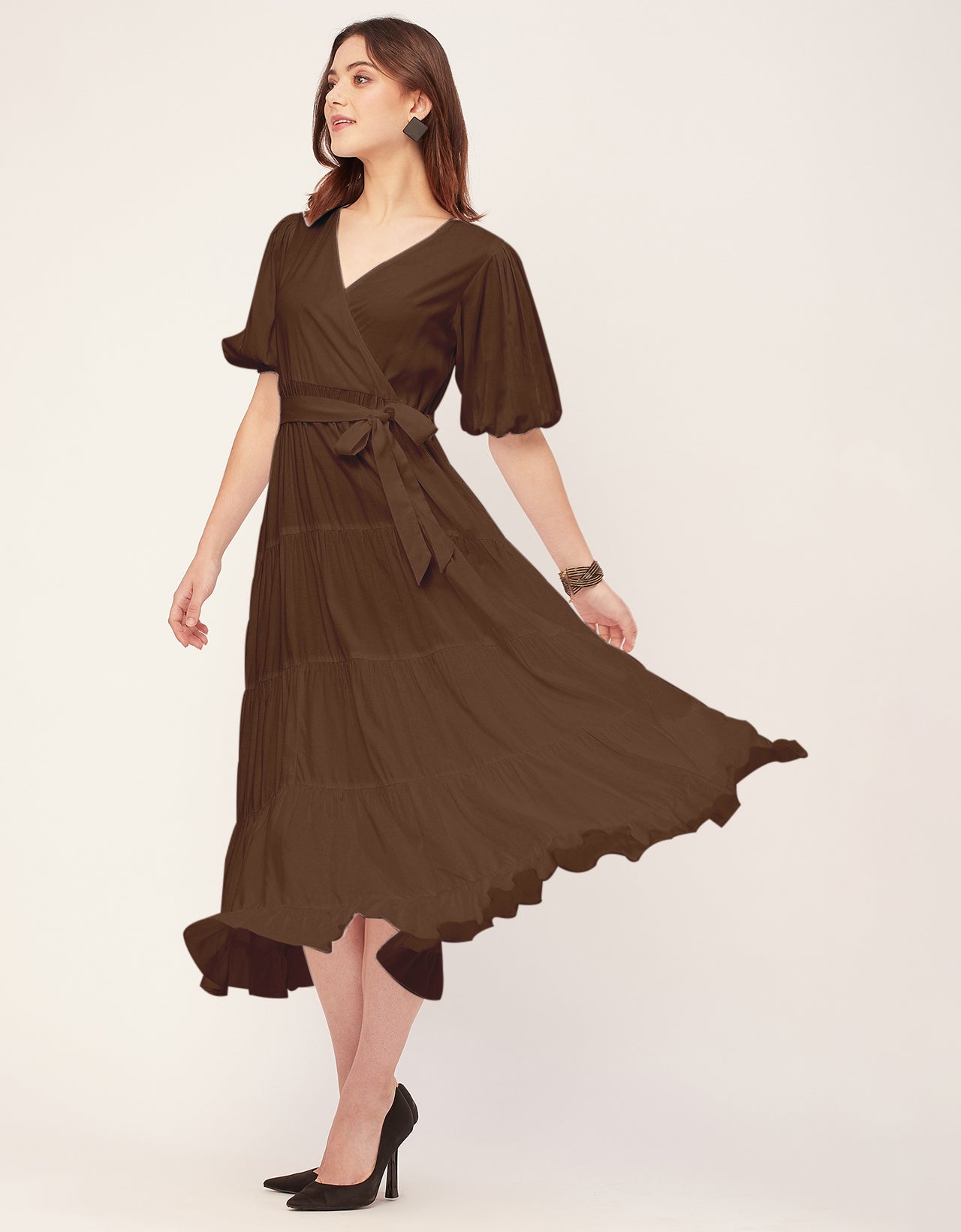 Short Sleeve V Neck Solid Rayon Dress