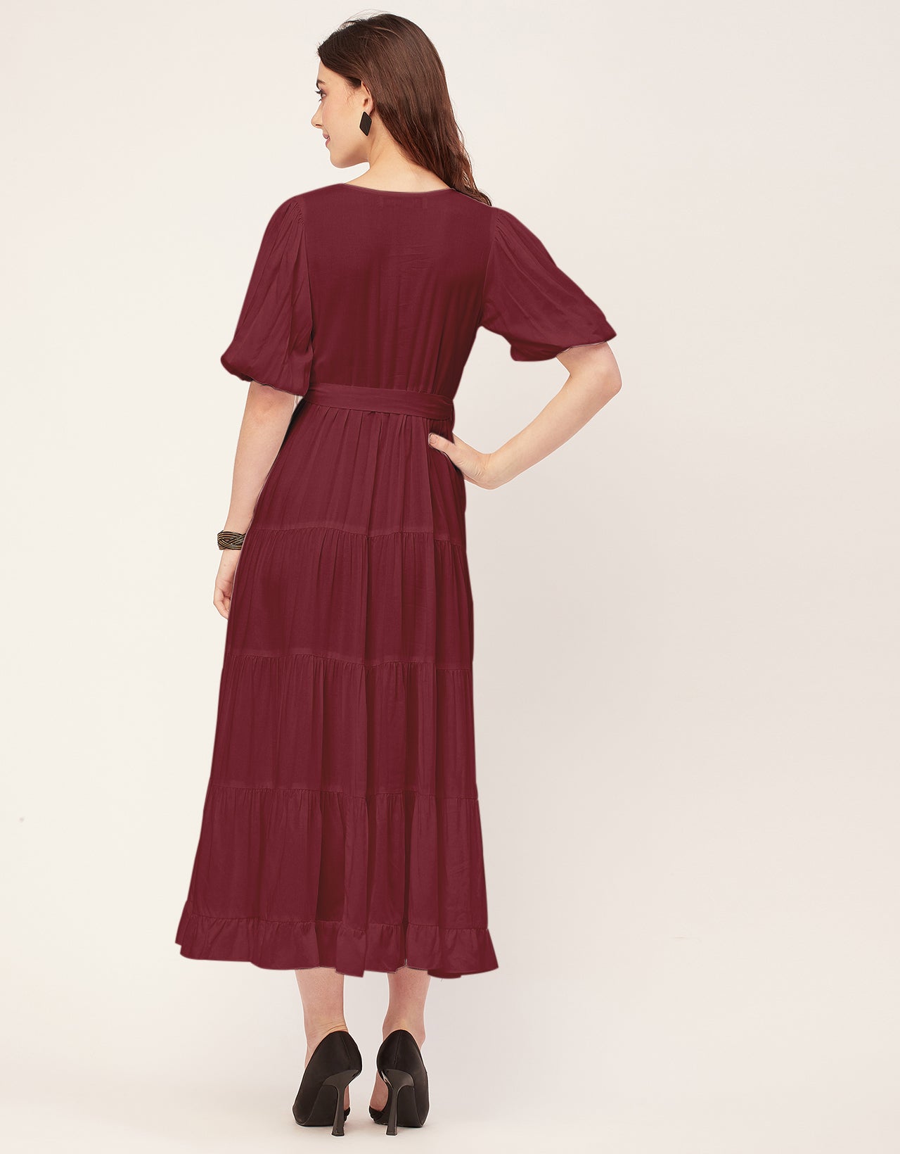Short Sleeve V Neck Solid Rayon Dress