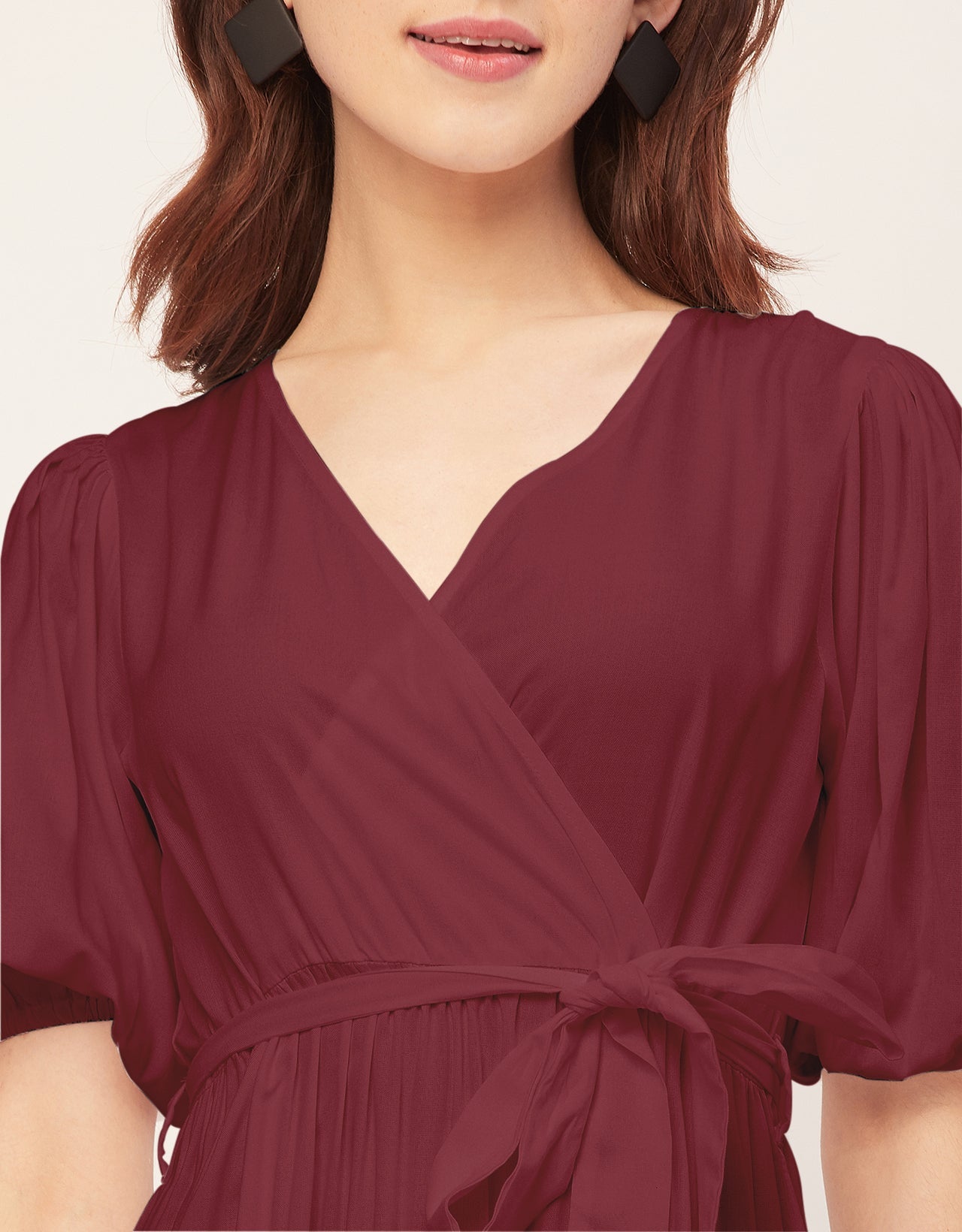 Short Sleeve V Neck Solid Rayon Dress