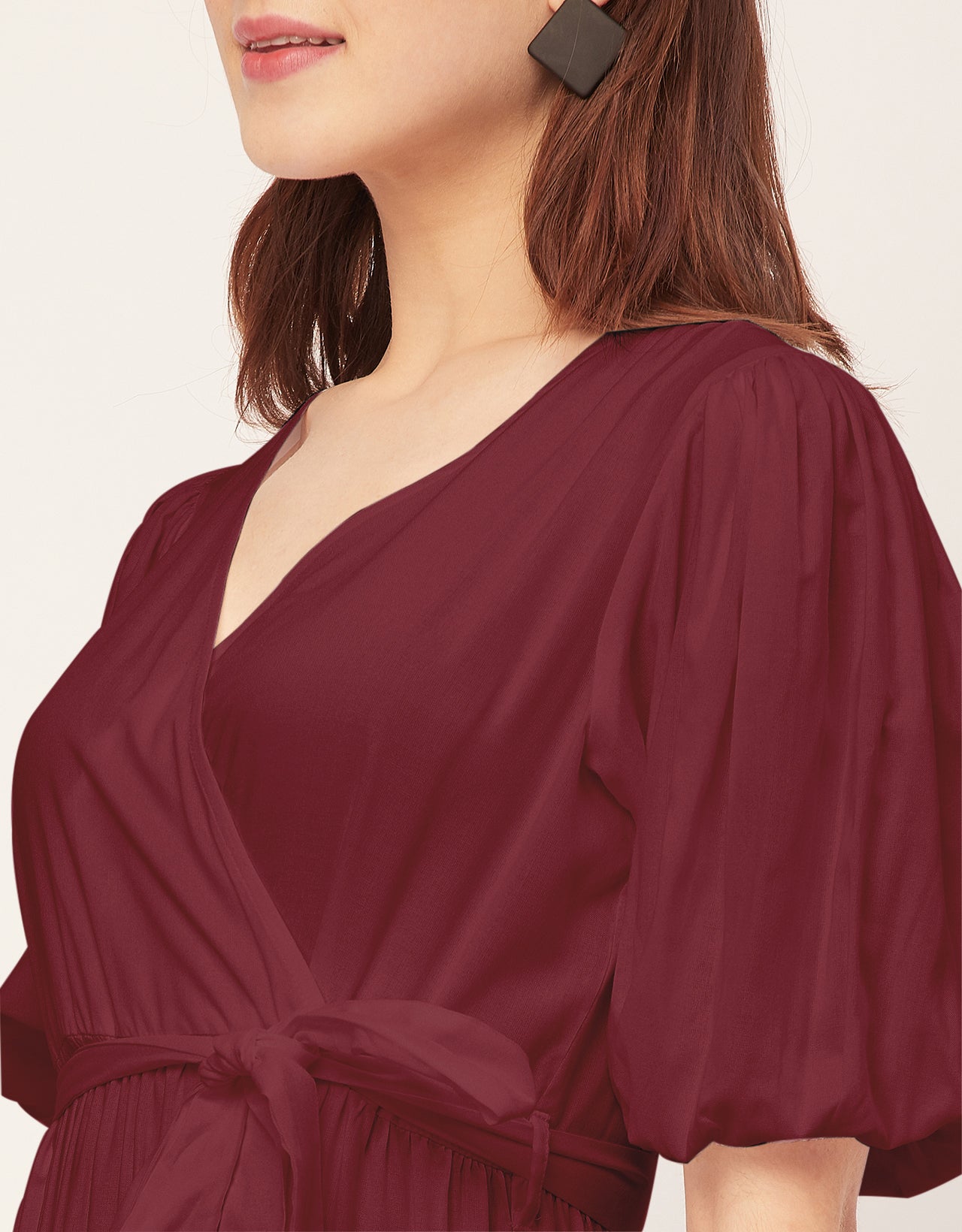 Short Sleeve V Neck Solid Rayon Dress