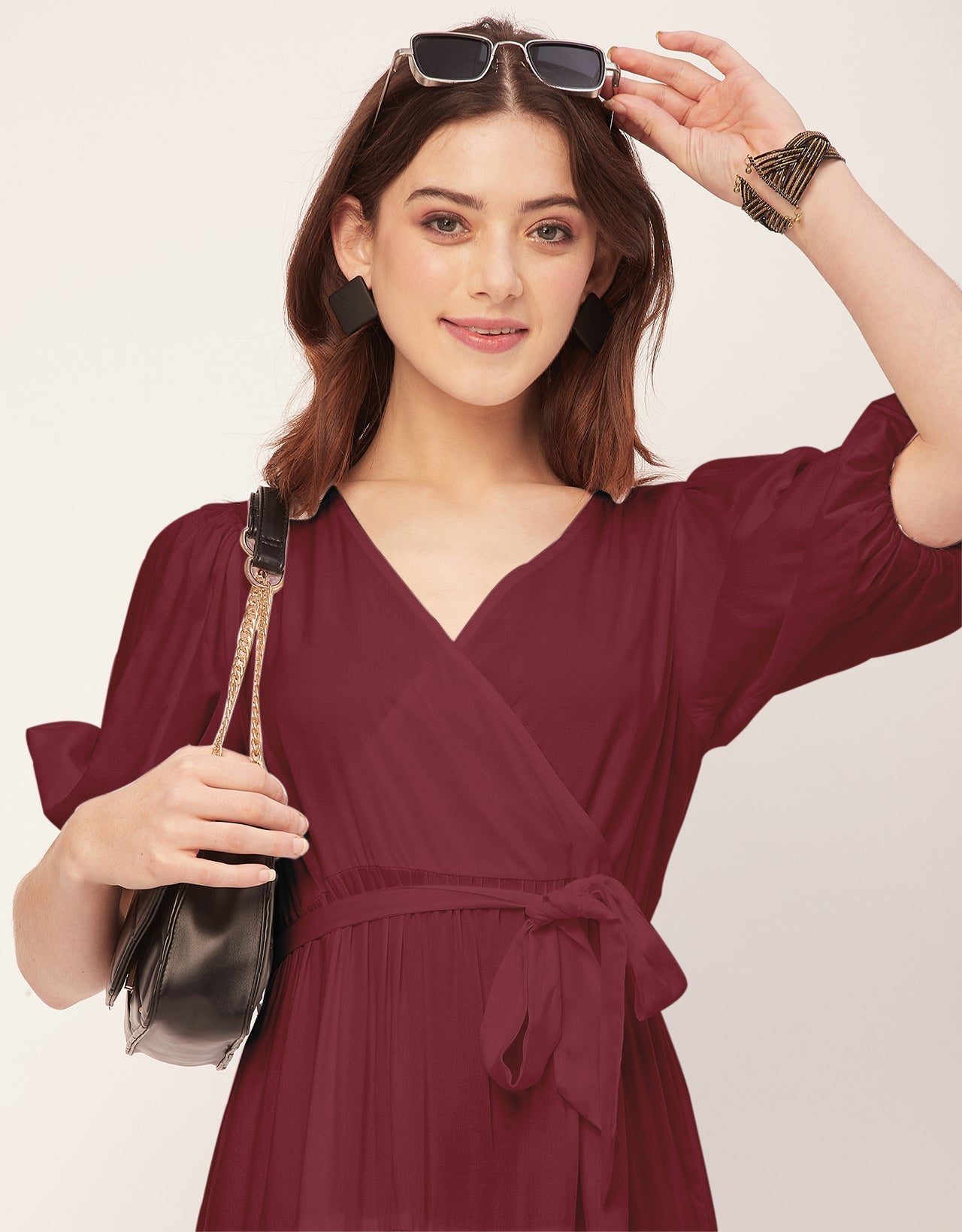 Short Sleeve V Neck Solid Rayon Dress
