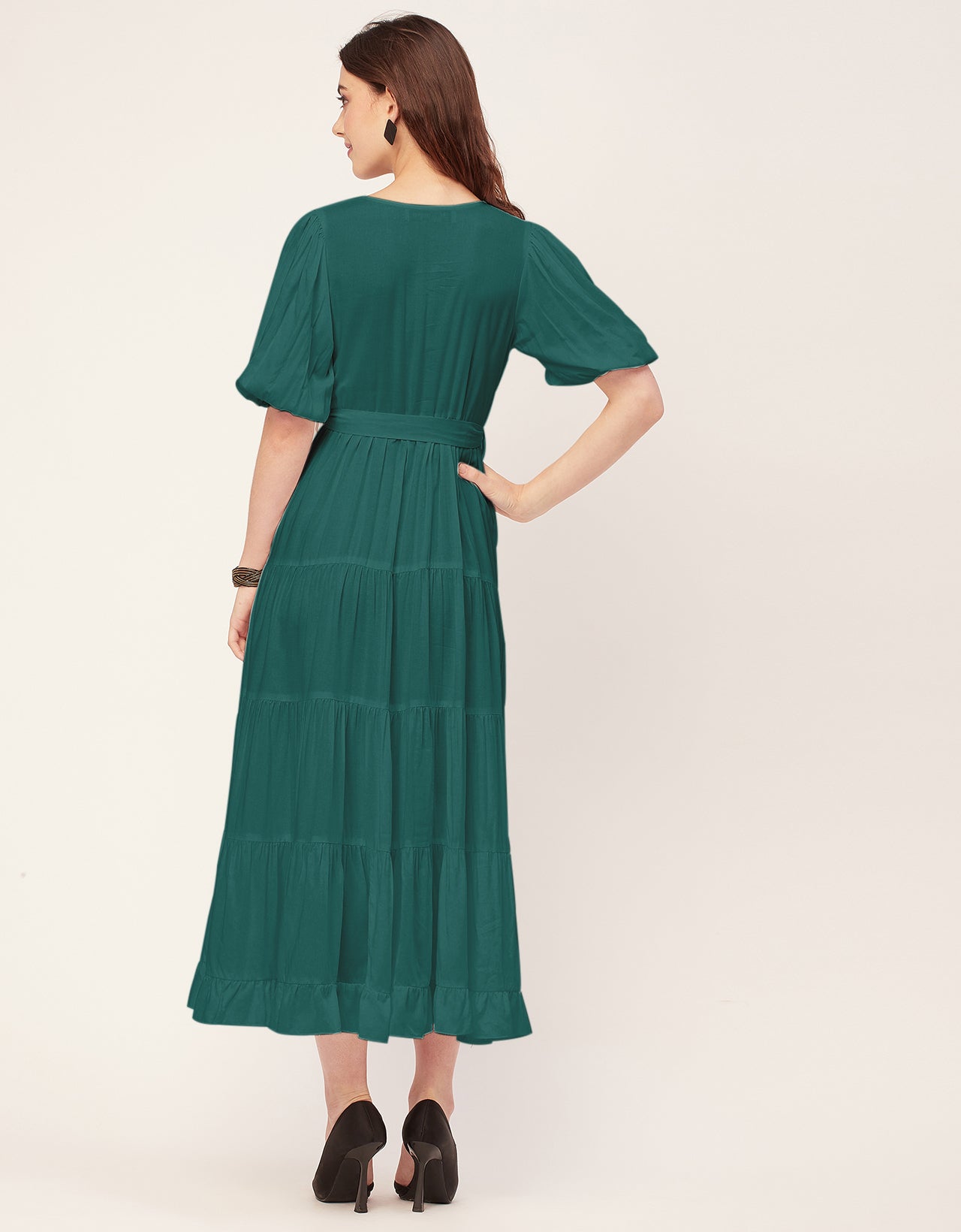 Short Sleeve V Neck Solid Rayon Dress