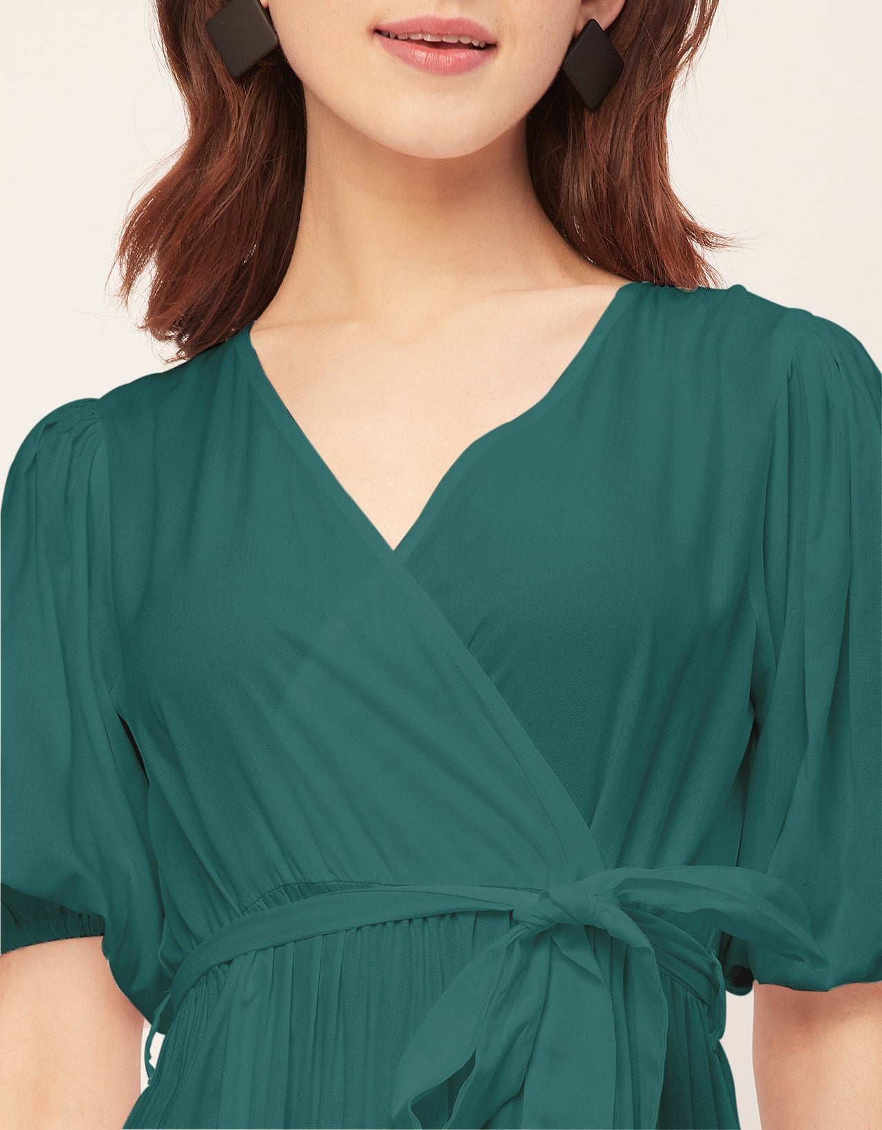 Short Sleeve V Neck Solid Rayon Dress