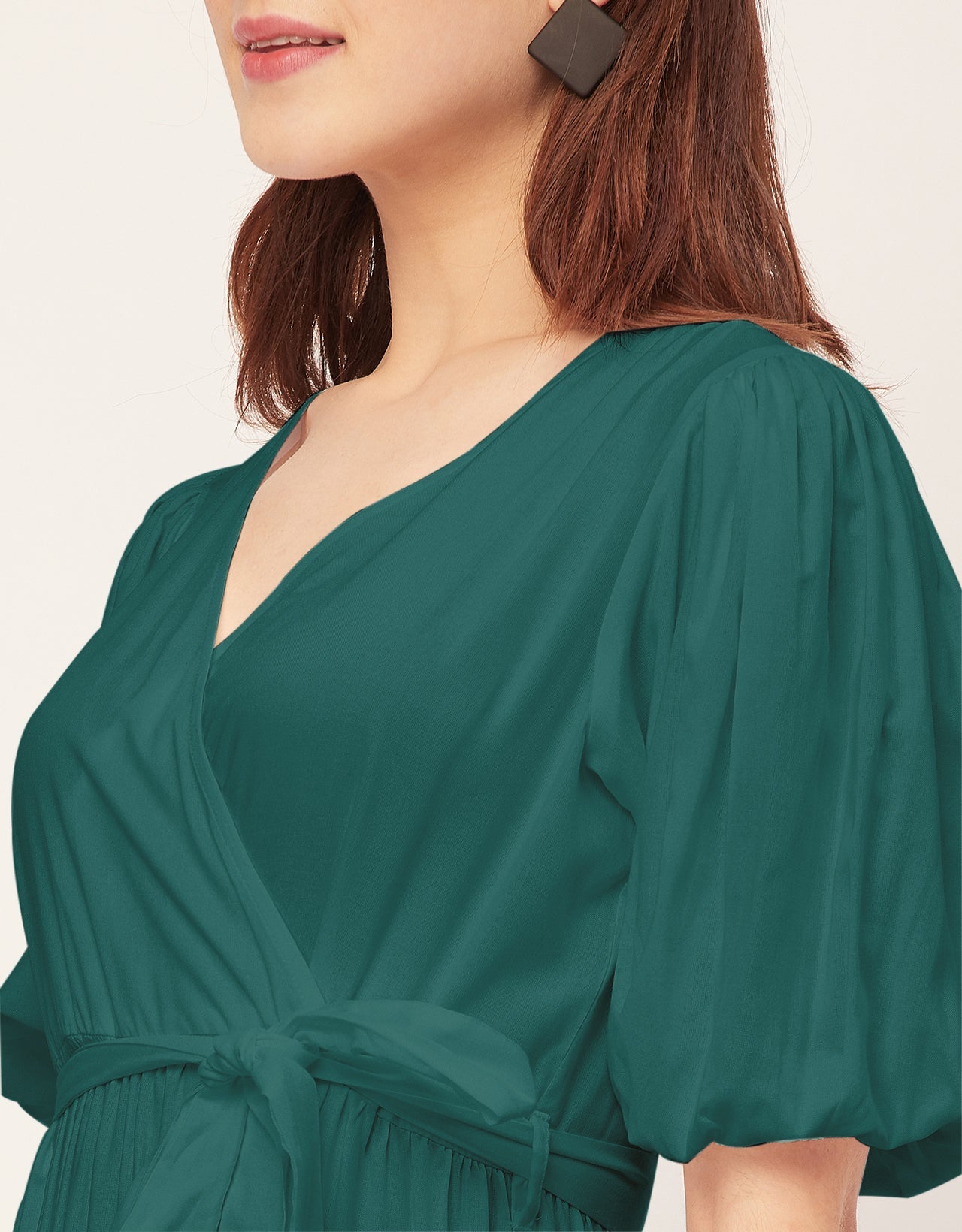 Short Sleeve V Neck Solid Rayon Dress