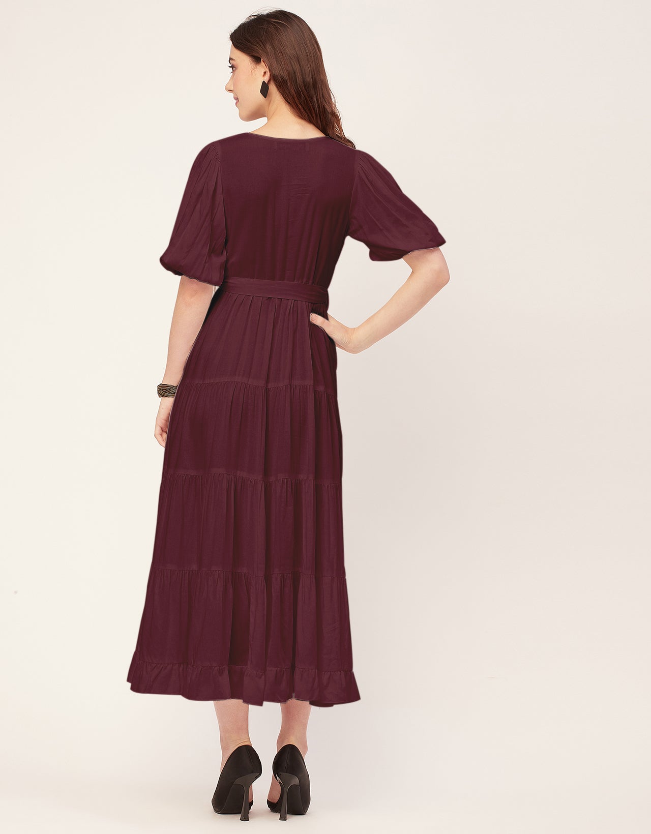 Short Sleeve V Neck Solid Rayon Dress