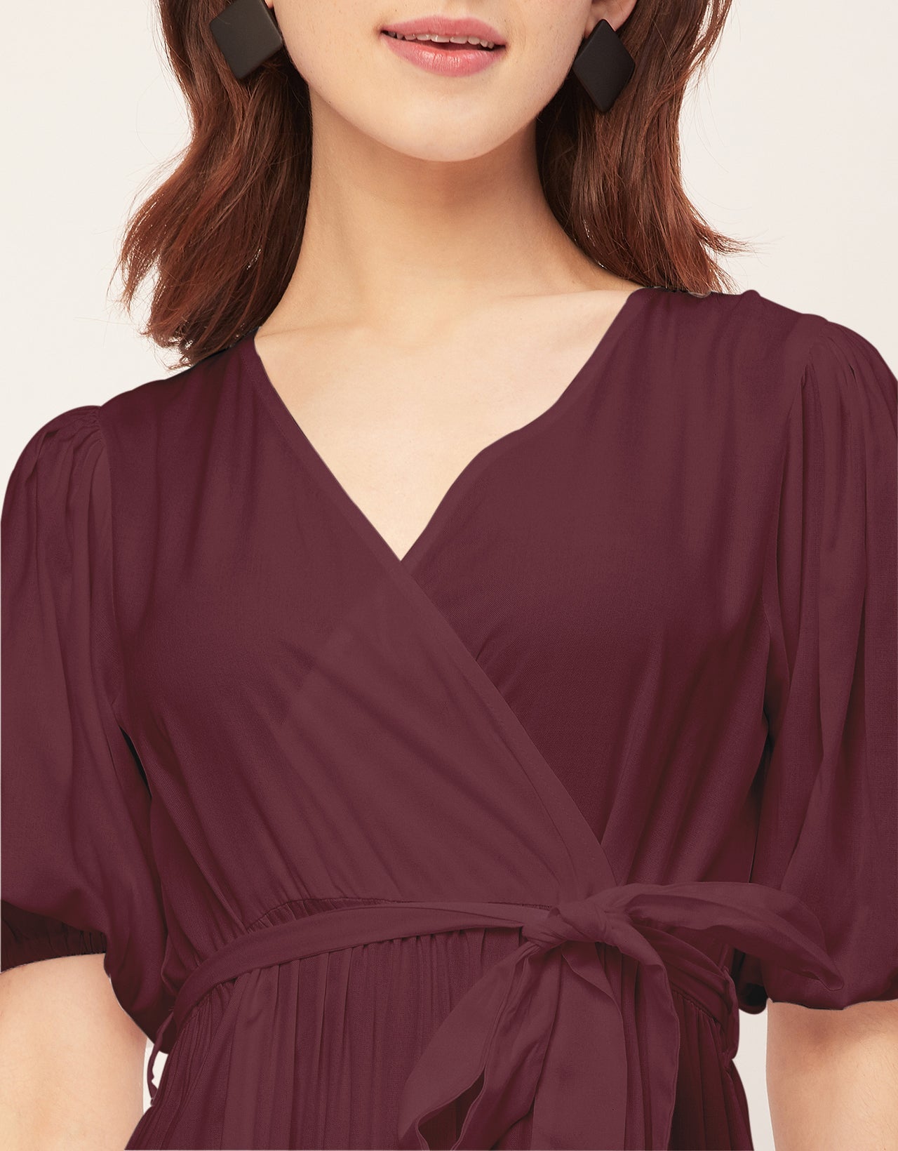 Short Sleeve V Neck Solid Rayon Dress