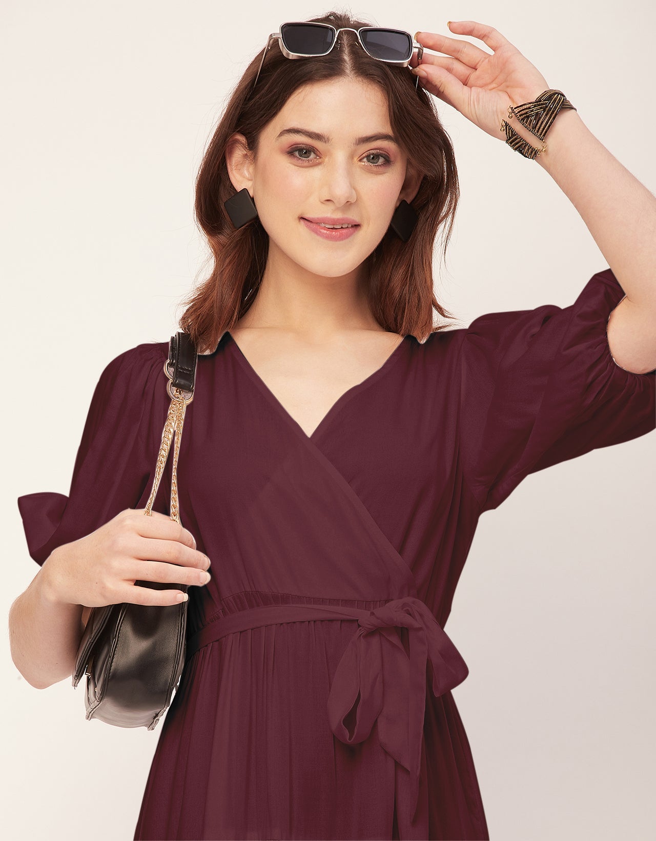 Short Sleeve V Neck Solid Rayon Dress