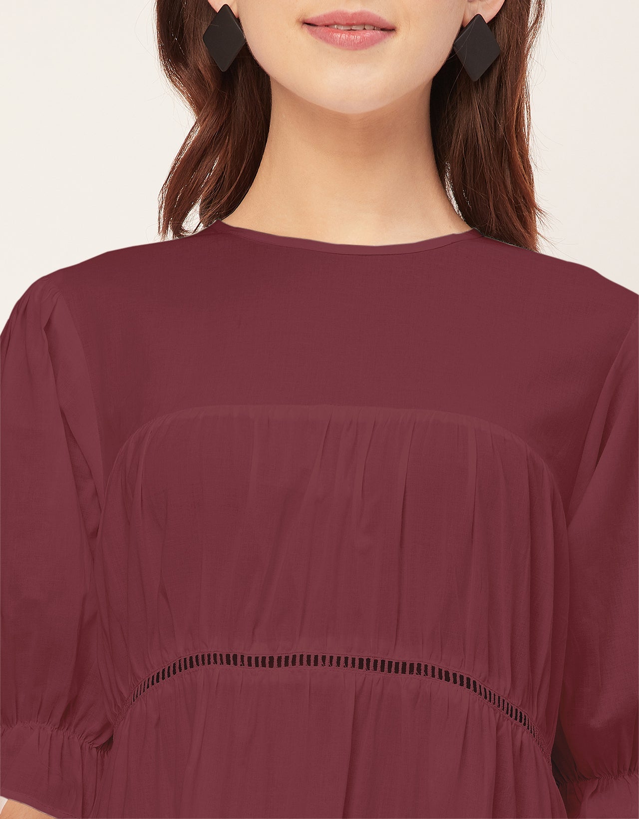 Short Sleeves Round Neck Tiered Cotton Dress