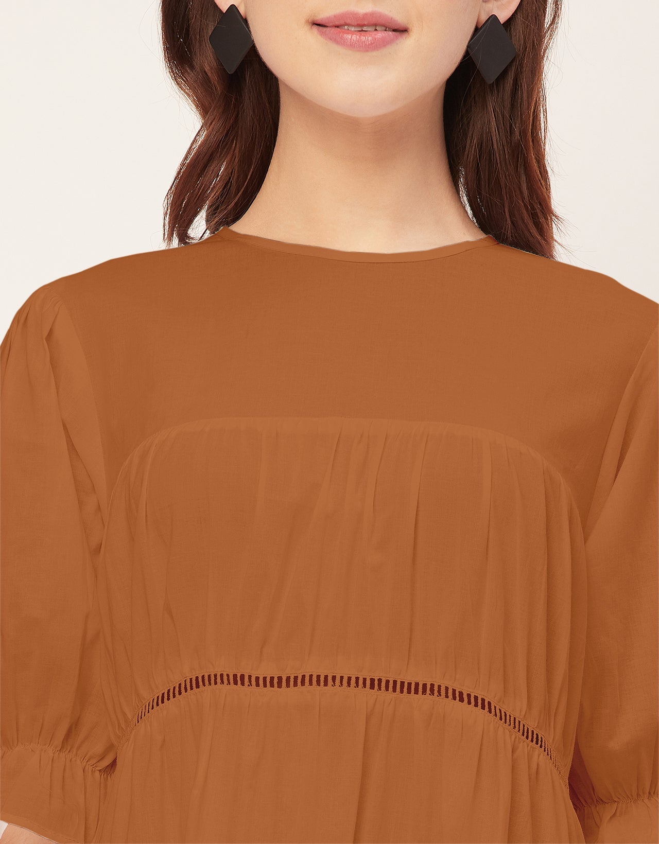 Short Sleeves Round Neck Tiered Cotton Dress