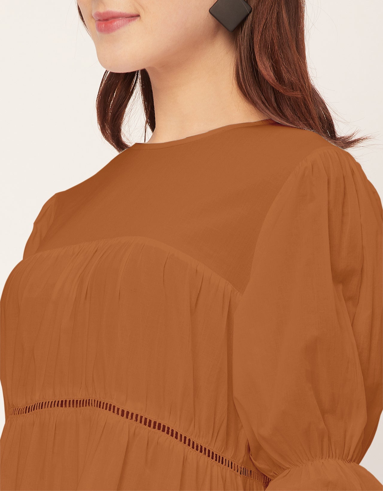 Short Sleeves Round Neck Tiered Cotton Dress