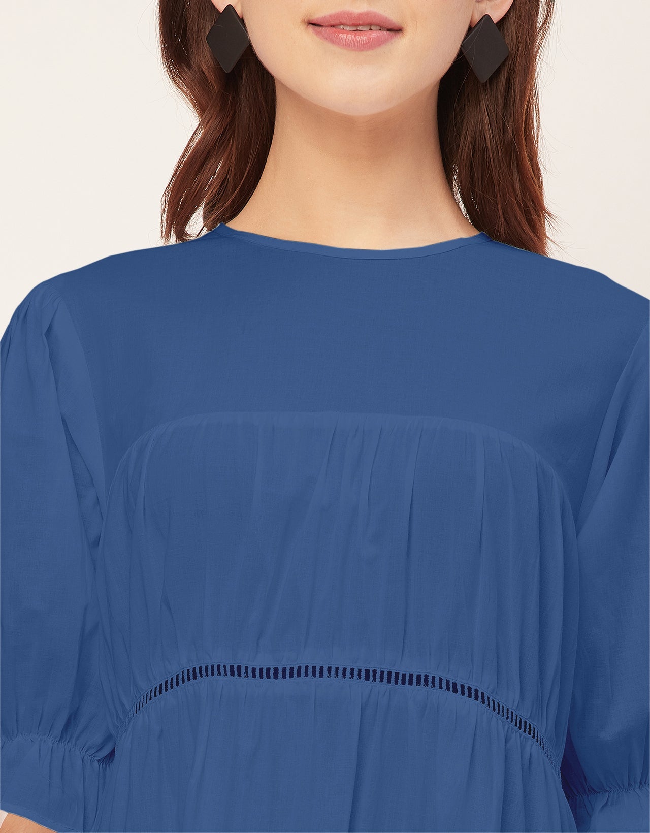Short Sleeves Round Neck Tiered Cotton Dress