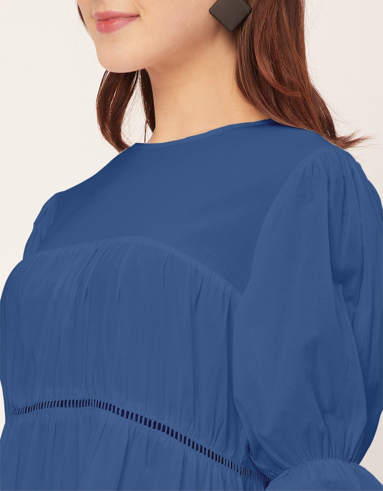 Short Sleeves Round Neck Tiered Cotton Dress