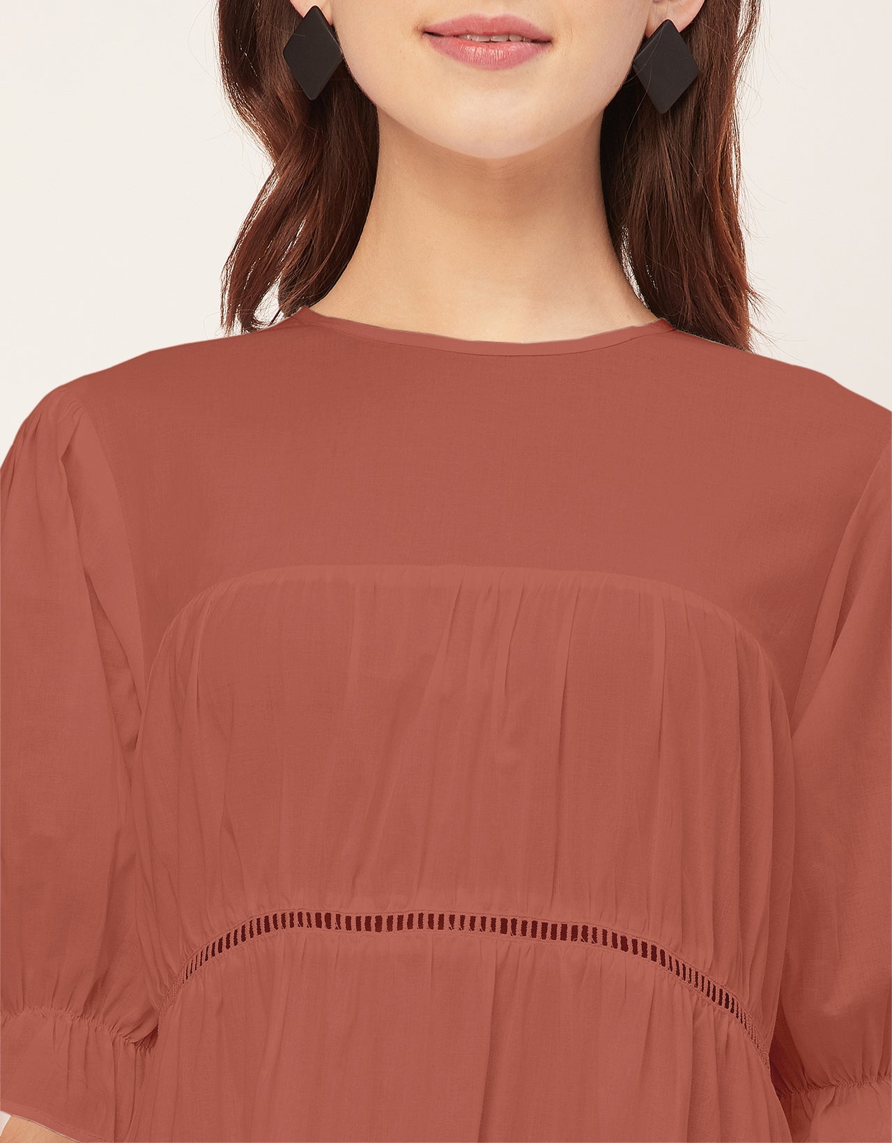 Short Sleeves Round Neck Tiered Cotton Dress