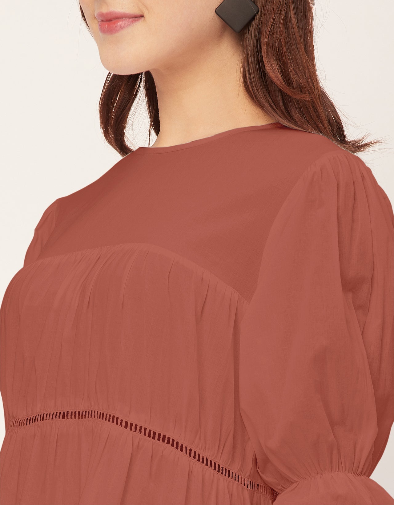 Short Sleeves Round Neck Tiered Cotton Dress