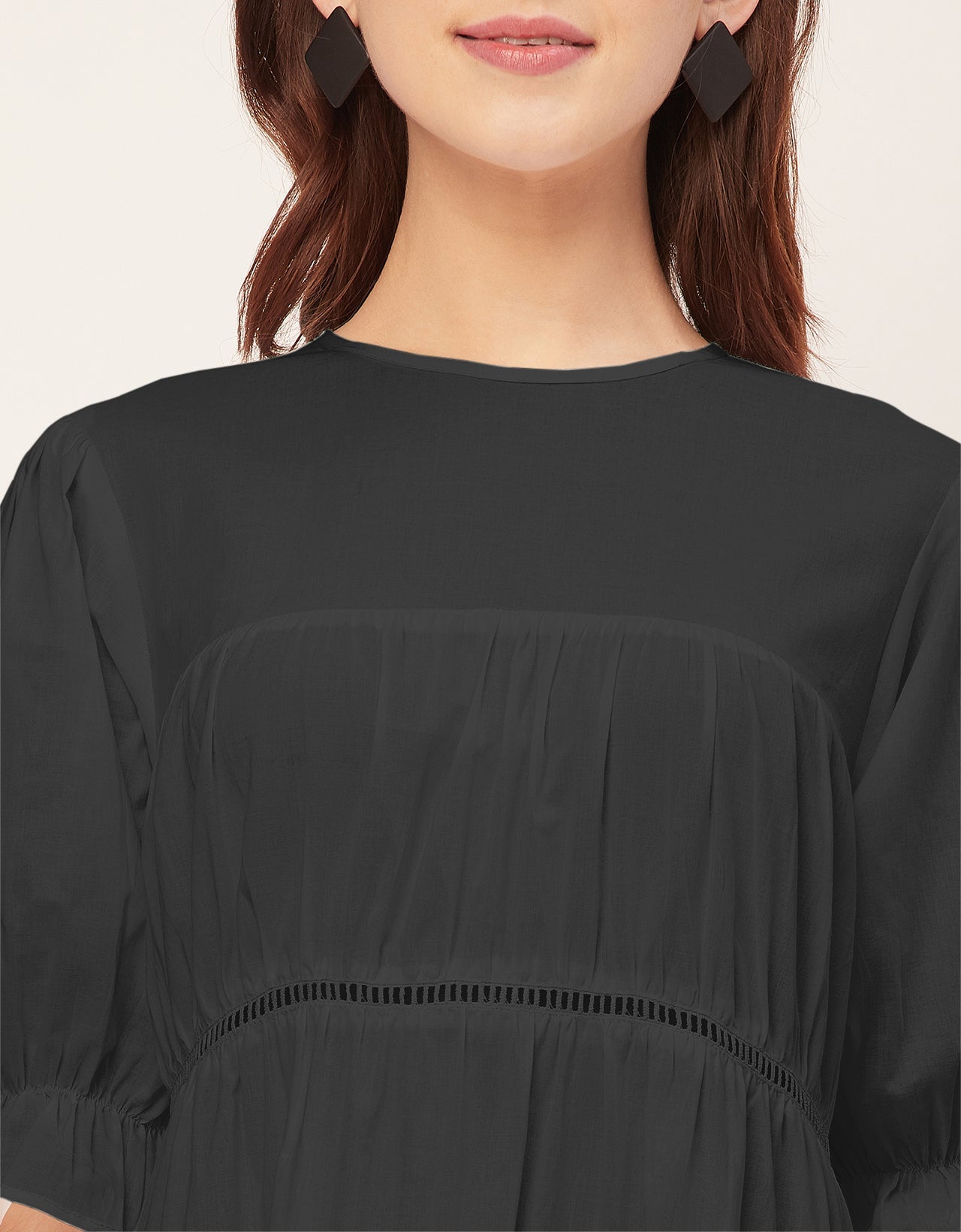 Short Sleeves Round Neck Tiered Cotton Dress