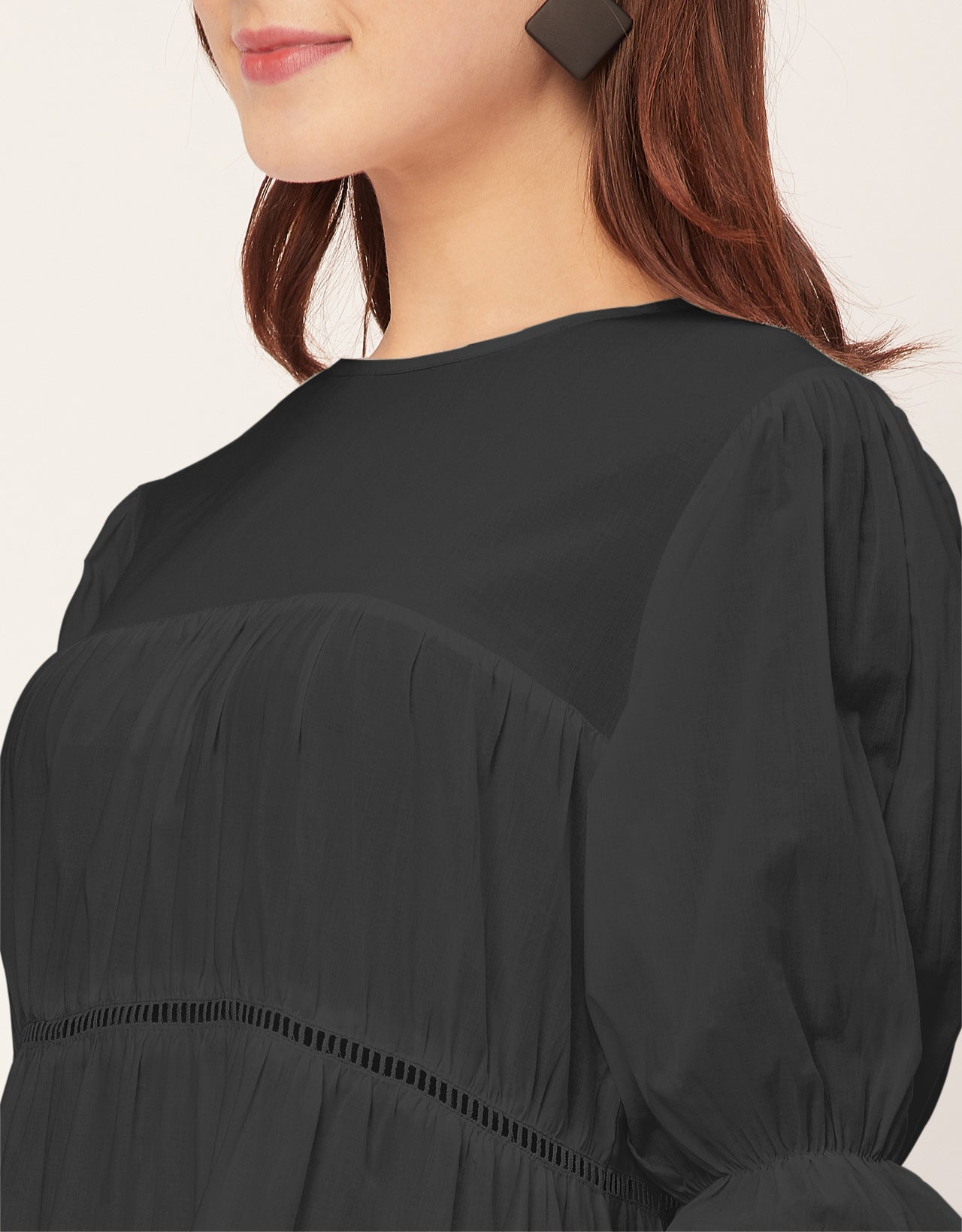 Short Sleeves Round Neck Tiered Cotton Dress
