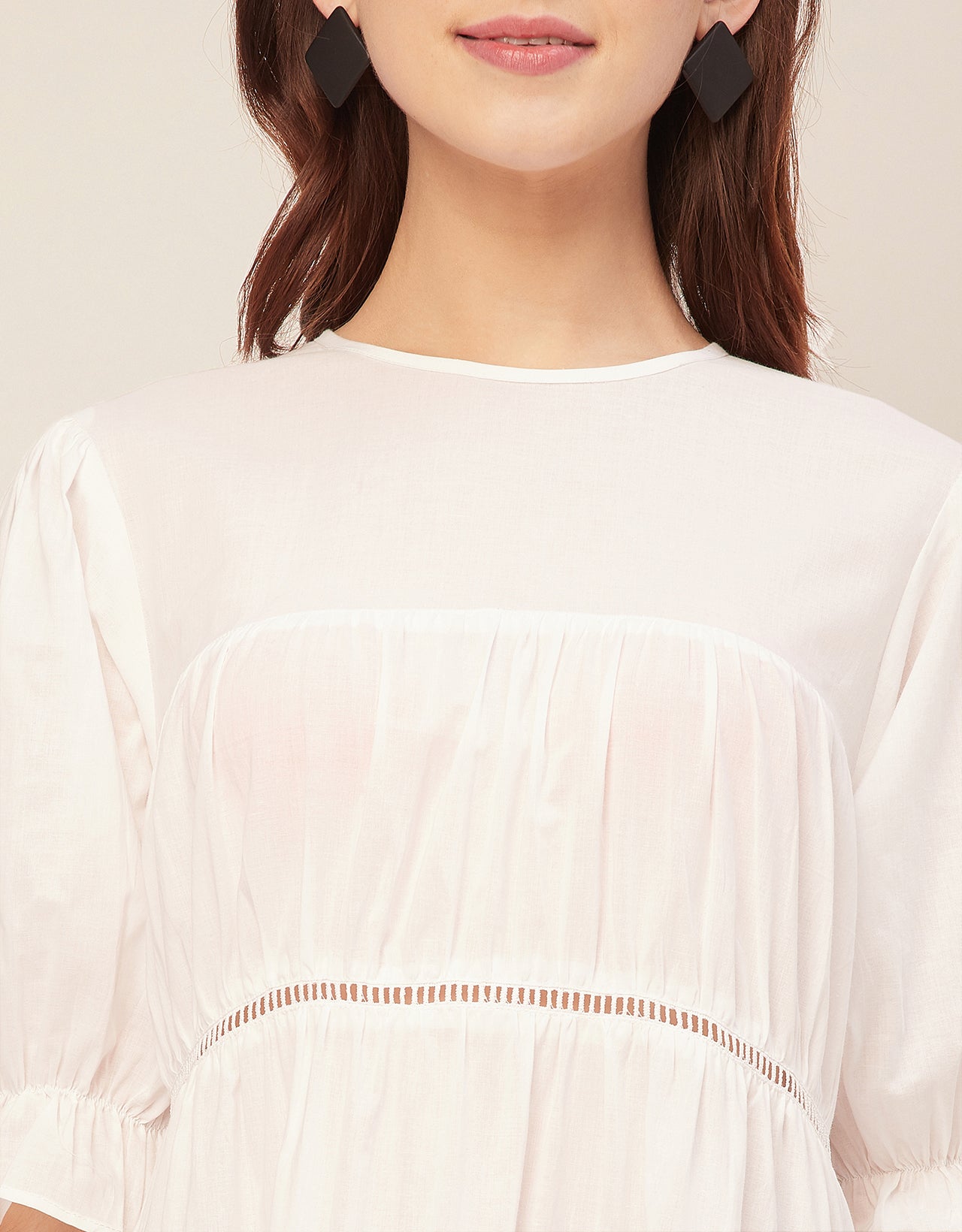 Short Sleeves Round Neck Tiered Cotton Dress