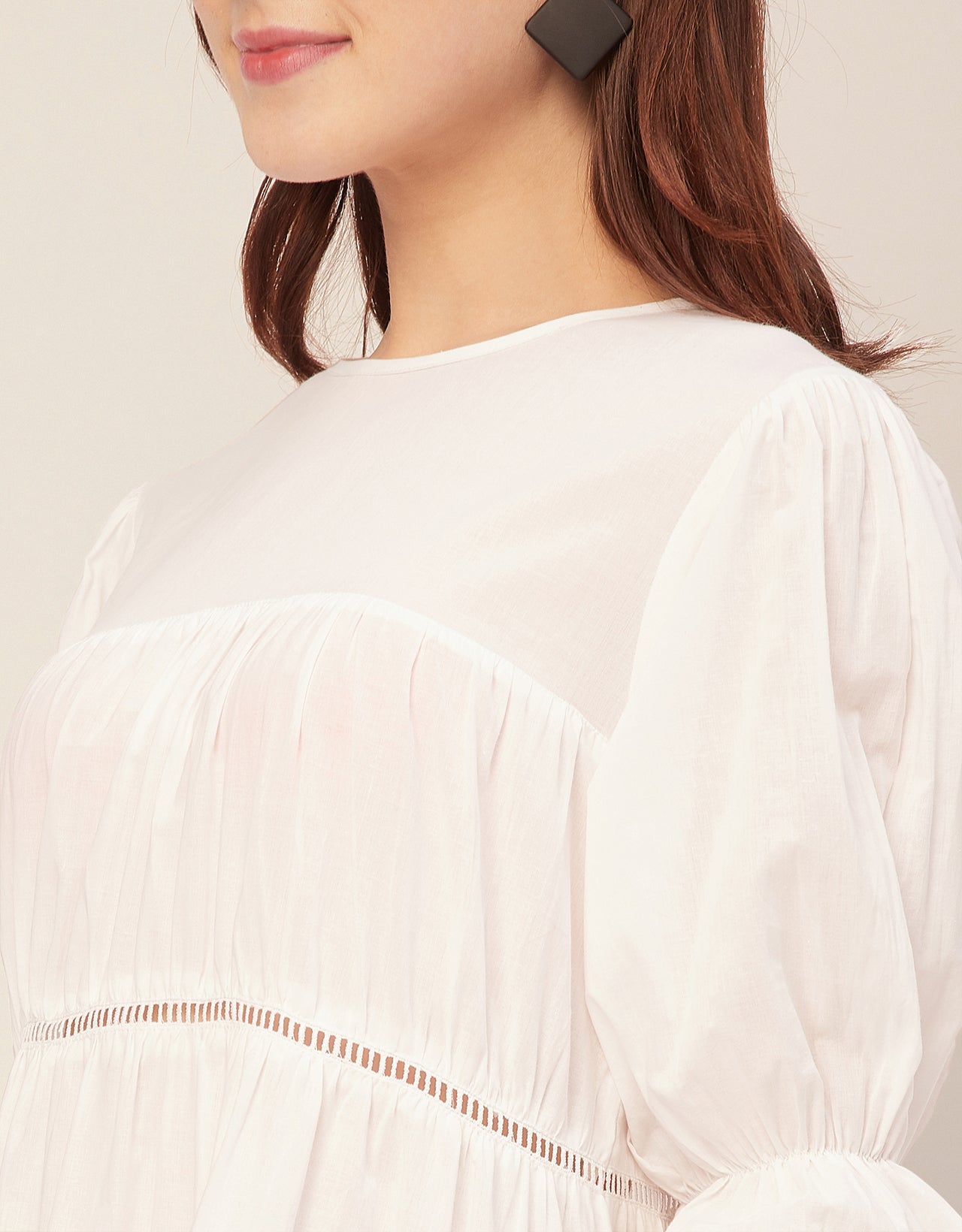 Short Sleeves Round Neck Tiered Cotton Dress