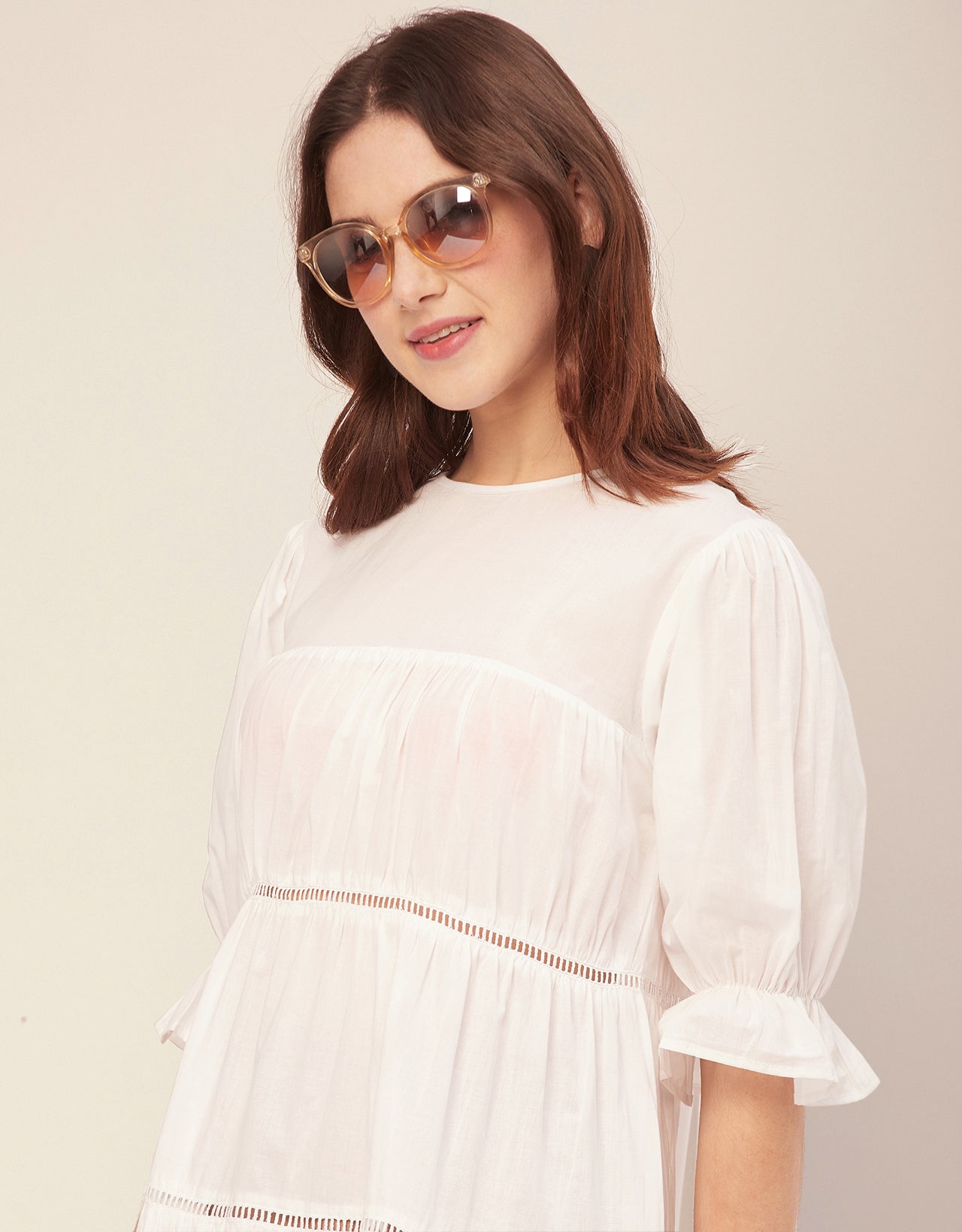 Short Sleeves Round Neck Tiered Cotton Dress