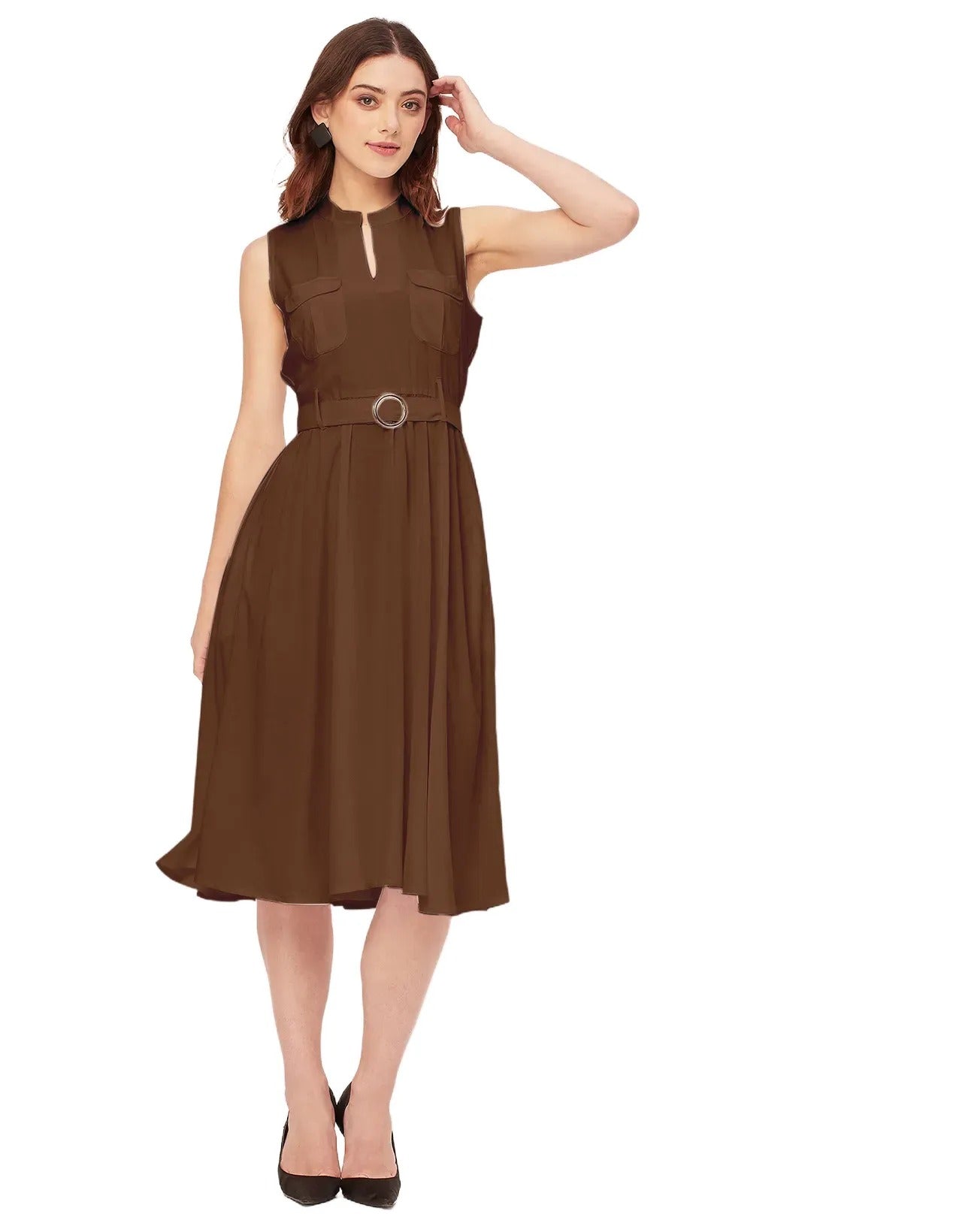 Sleeveless Mandarin Collar Rayon Dress