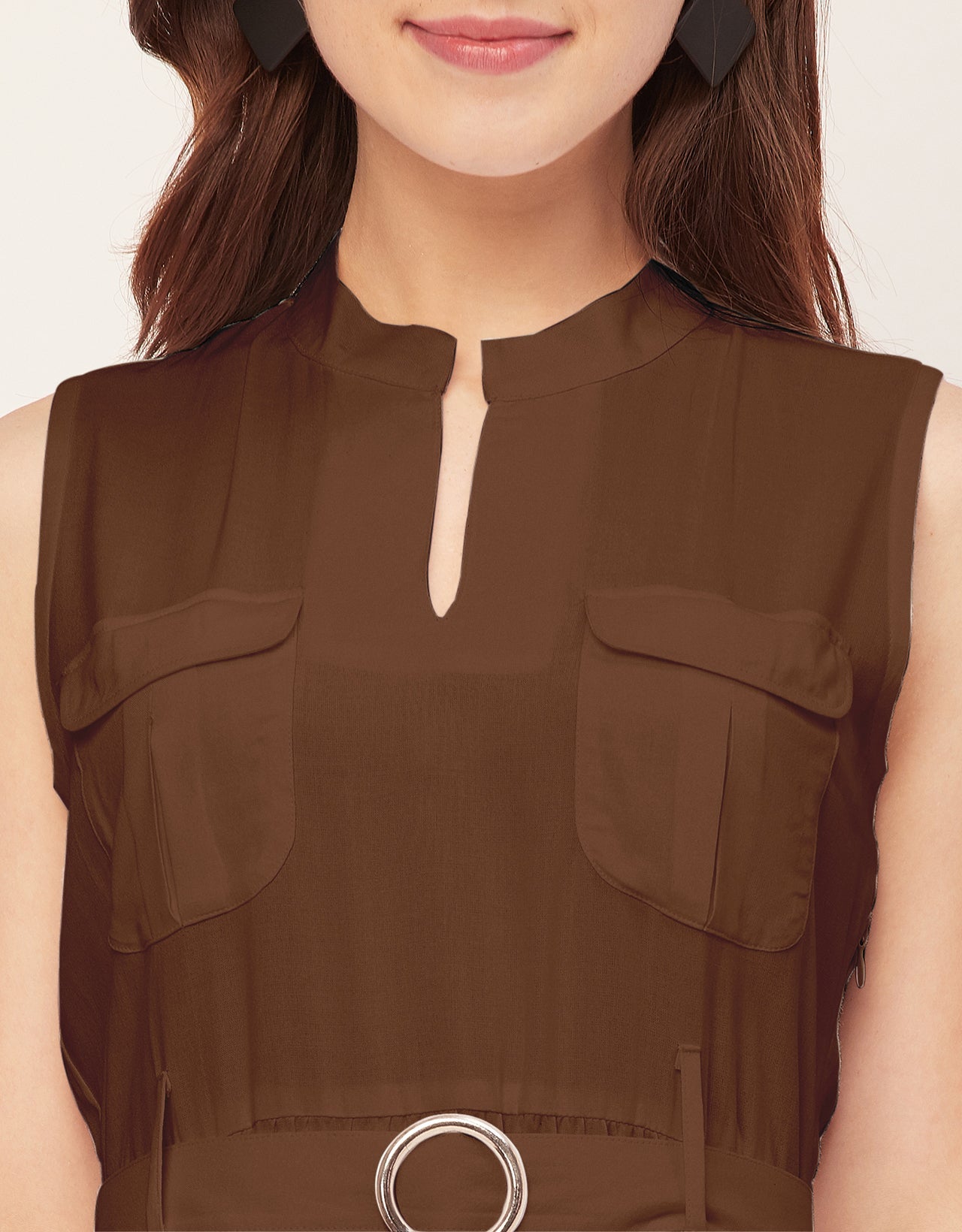 Sleeveless Mandarin Collar Rayon Dress