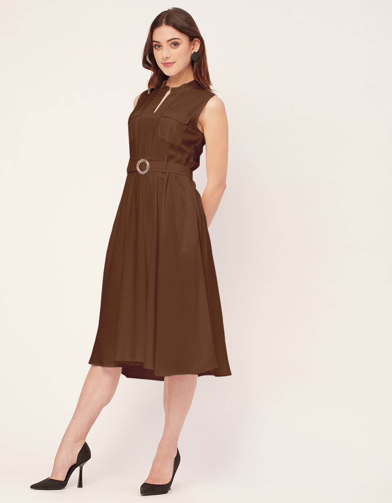 Sleeveless Mandarin Collar Rayon Dress