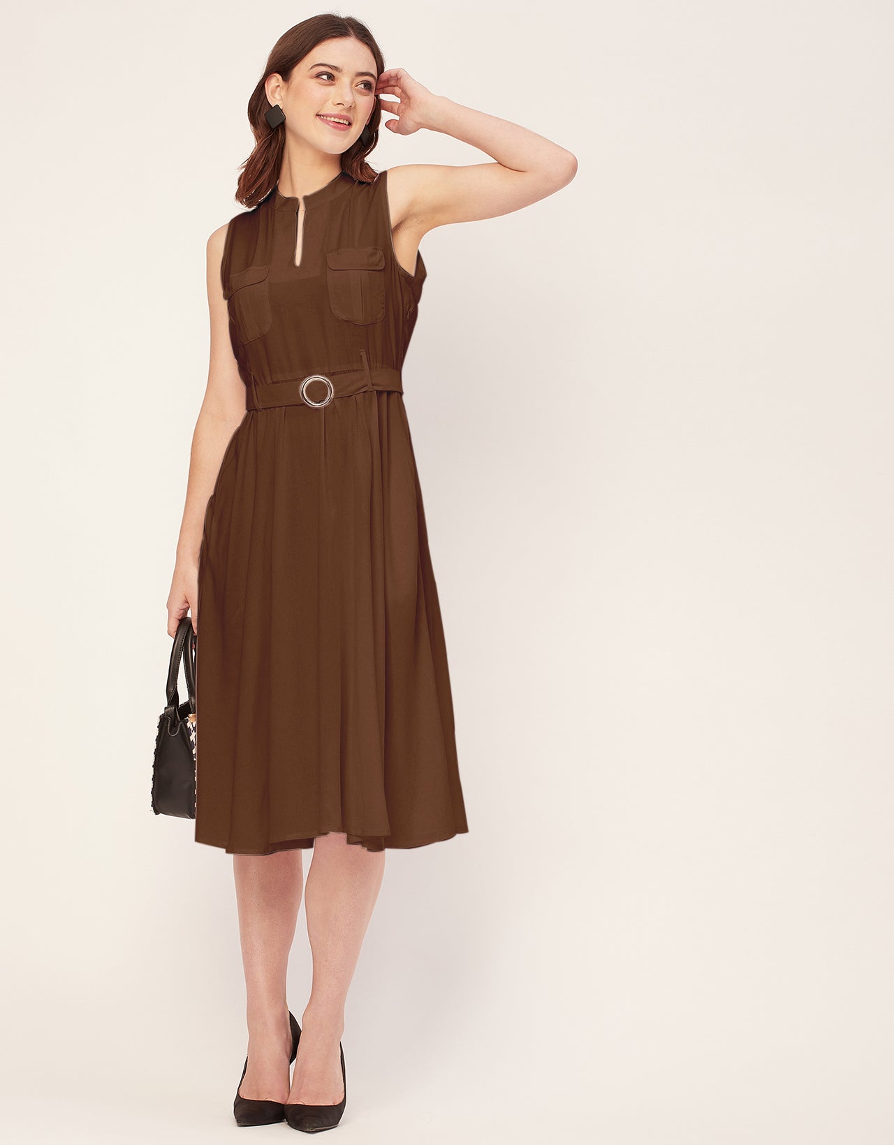 Sleeveless Mandarin Collar Rayon Dress