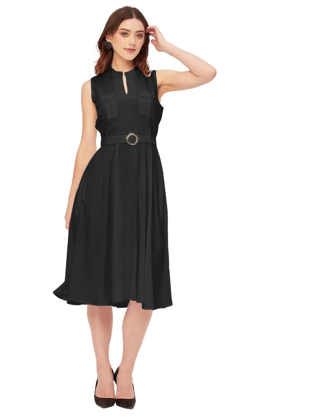 Sleeveless Mandarin Collar Rayon Dress