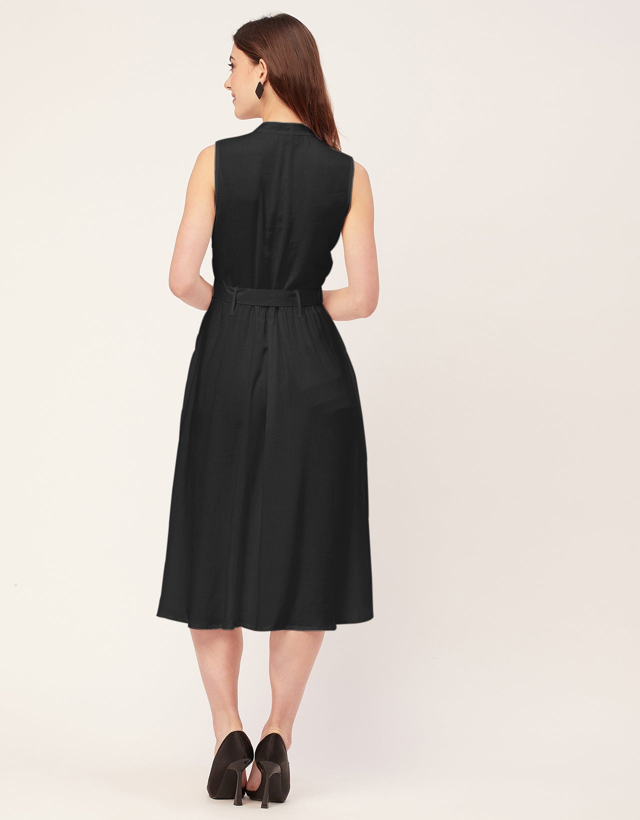 Sleeveless Mandarin Collar Rayon Dress